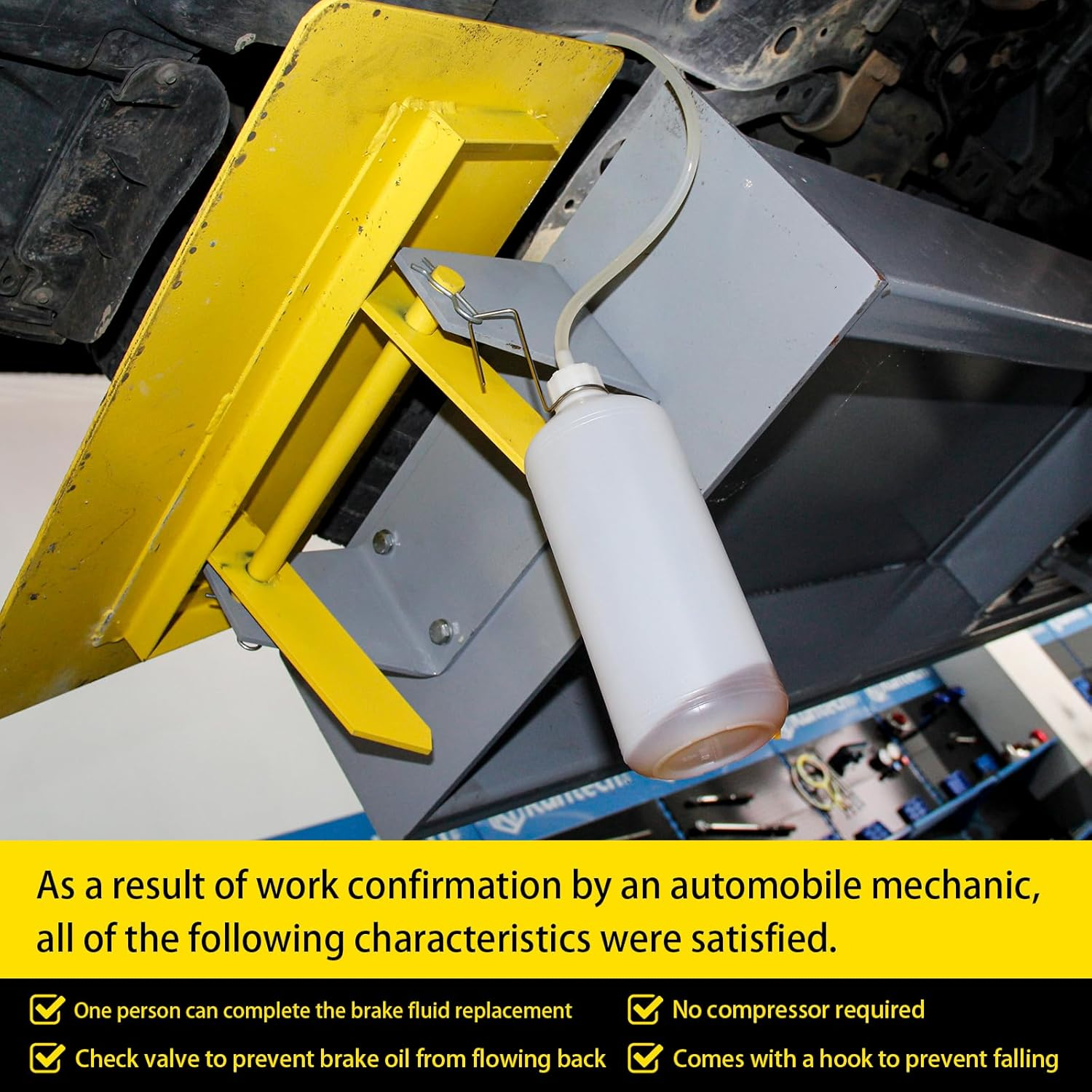 Brake Fluid Bleeder Bottle with Non-Return Check Valve and Hanging Hook Replacement for Car and Motorcycle Brake Oil Change - 1L One Person Brake Bleeder Kit image number 4