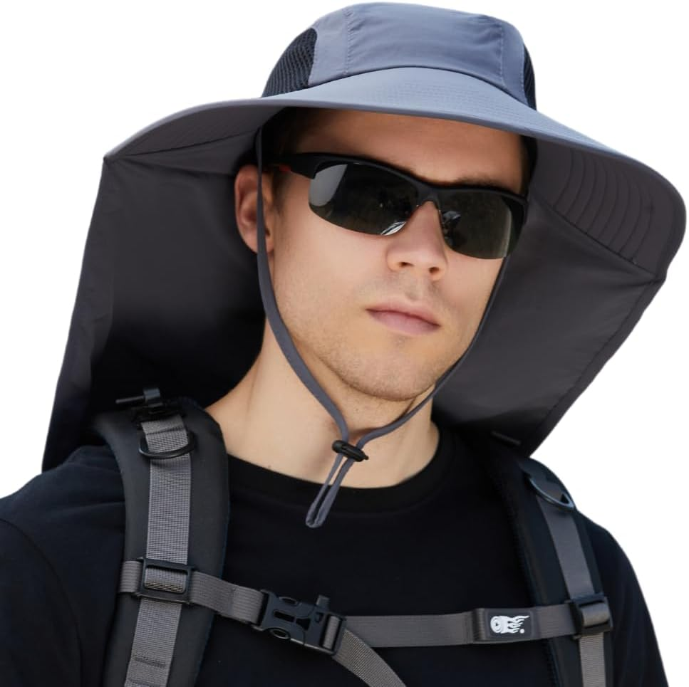 Legionnaire Sun Hat with Neck Flap for Men & Women - Wide Brim Bucket Hat, UPF 50 UV Protection, Boonie Beach Hat with Chin Strap, Ponytail Hole, Perfect for Fishing, Hiking, Camping, Gardening