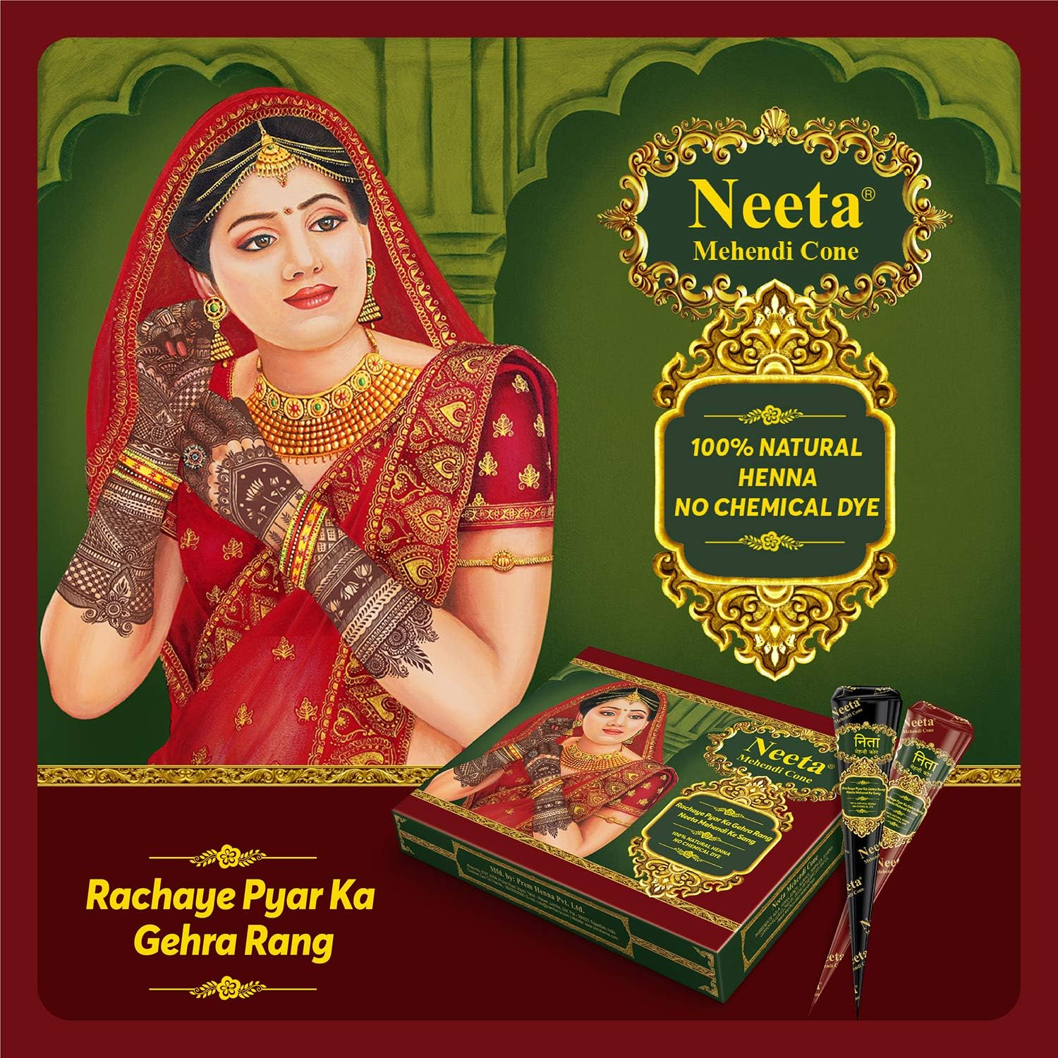 Neeta Natural Herbal Mehandi Cones for Hand Designing Mehandi Cones Natural Mehandi/Henna Cones Raddish Brown Color Mehndi Cones Natural without Chemical Mehendi Cones 12 Pieces Mehndi Cones image number 2