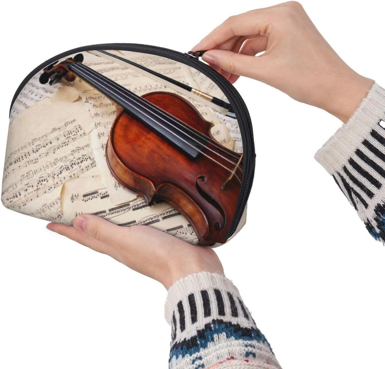 Cozimangoe Coin Pouch Makeup Bags Set, 2 Piece Shell Shape Cosmetic Bag with Pockets for Daily Travel Handbag Lipstick Keys Toiletry, Personalized Violin image number 5