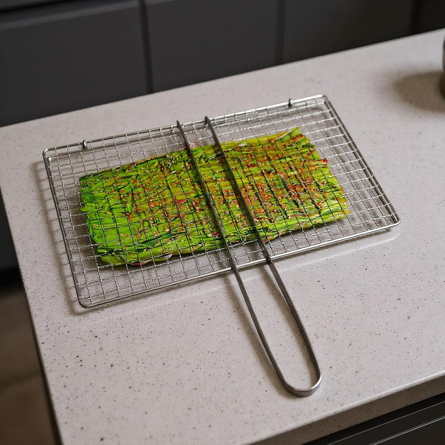 Fish Grill Basket - Stainless Steel BBQ Meat Clamp,Grill Basket for Steak Fish Chicken Meat Veggies Outdoor Camping Fishing Kitchen