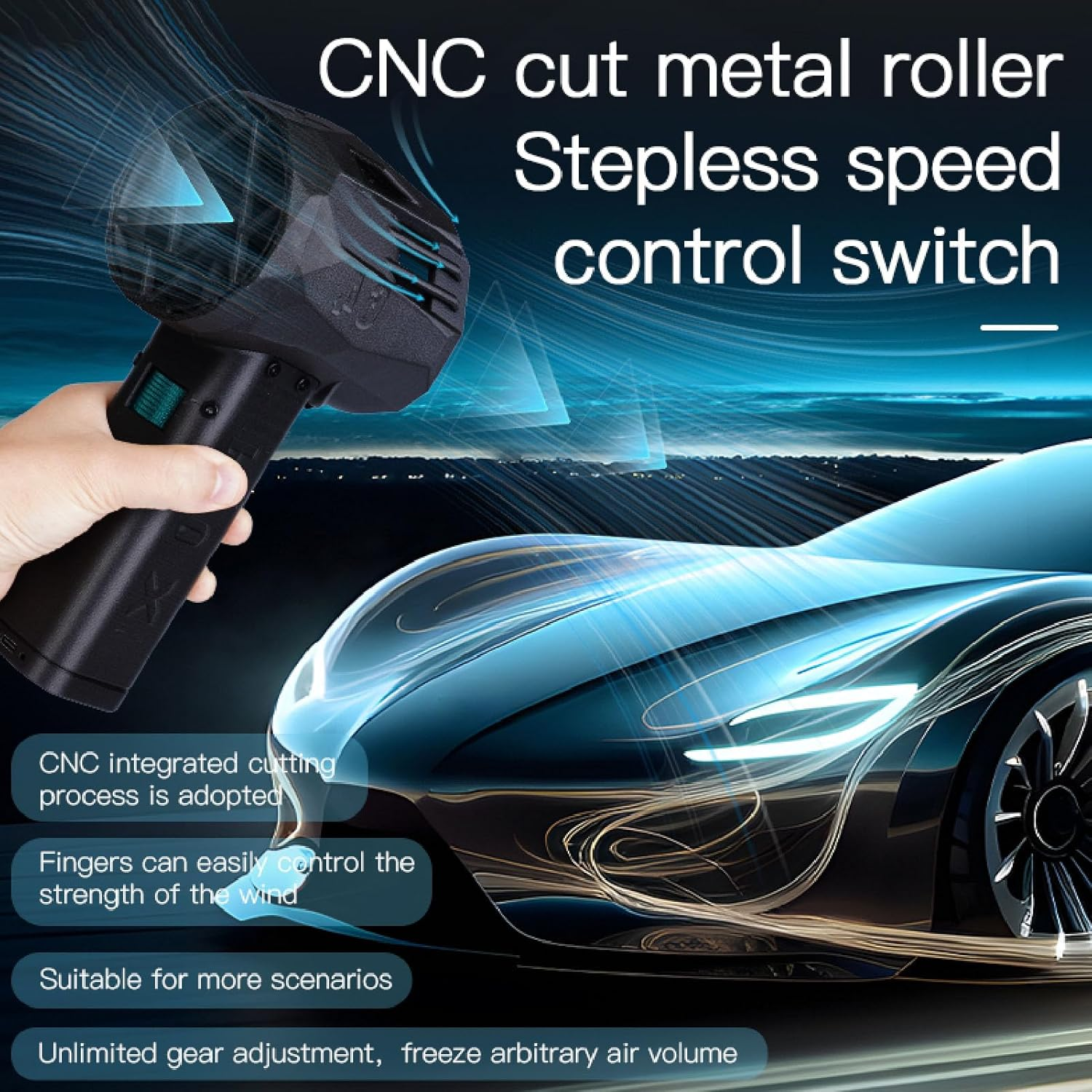 Jet Dry Blower, 1500G Thrust Cordless Electric Air Duster with Light, Stepless Speed Adjustment 64MM Super Electric Cordless Leaf Blower for Patio Cleaning, Car Drying