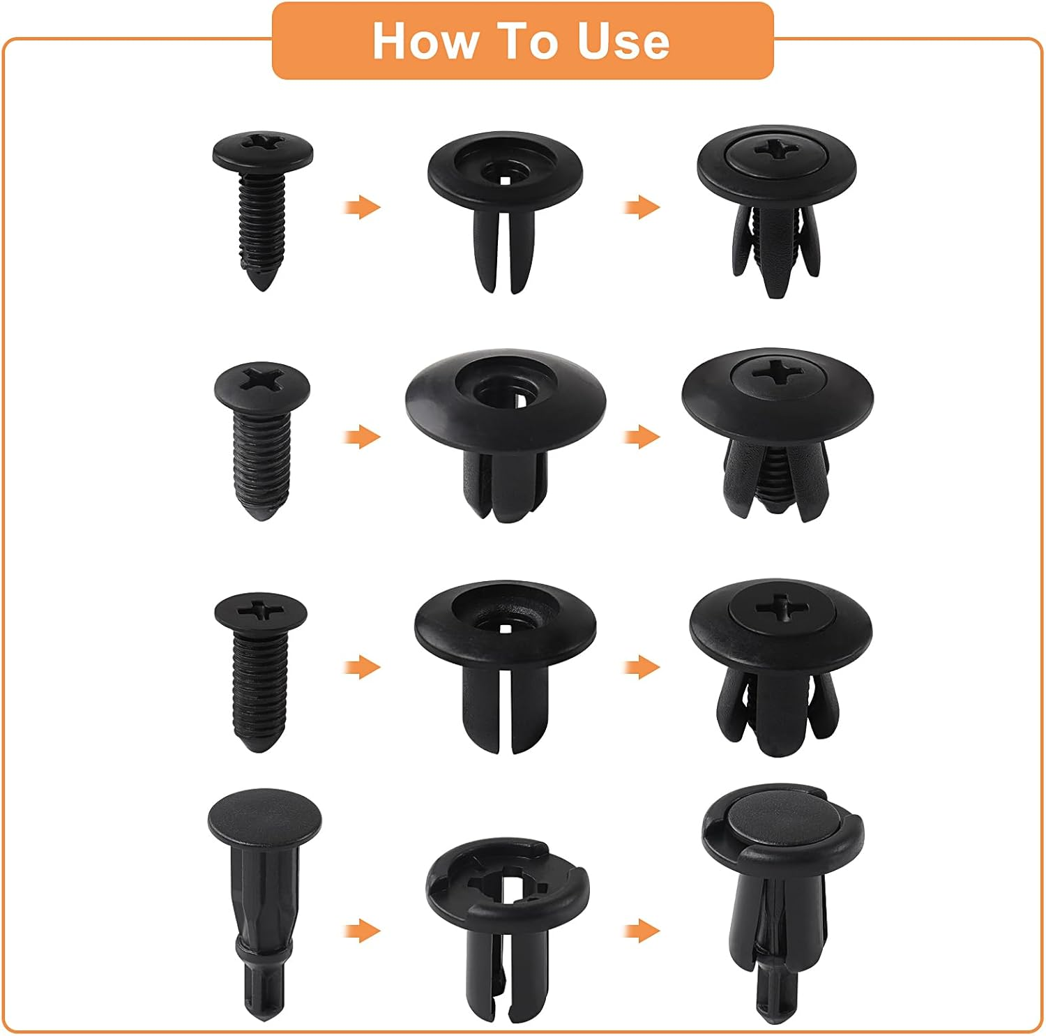 100 Piece Push in Bumper Repair Kit, Universal Car Trim Clips with 5 Removal Tools, Expansion Screws Replacement Kit image number 4