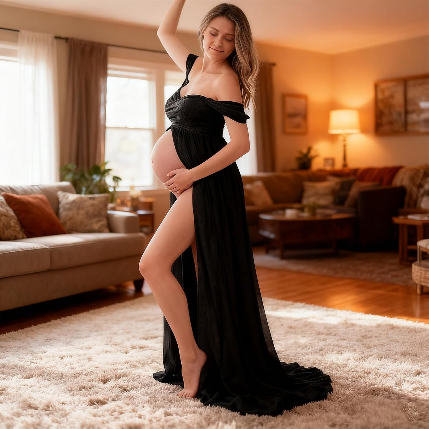 Elegant Maternity Dress Soft Polyester with Flattering Outline Expecting Mother Upgrades for Pregnancy Photos Pregnancy Photo image number 5