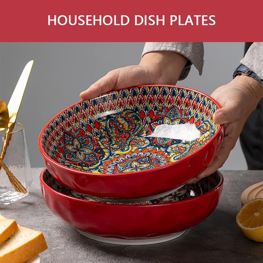 HYAVIA 10-Inch Red Porcelain Bowls &ndash; Microwave & Dishwasher Safe Cereal, Soup, and Salad Bowls for Ramen, Pasta, Dessert, Giftable Kitchen Dishware image number 3