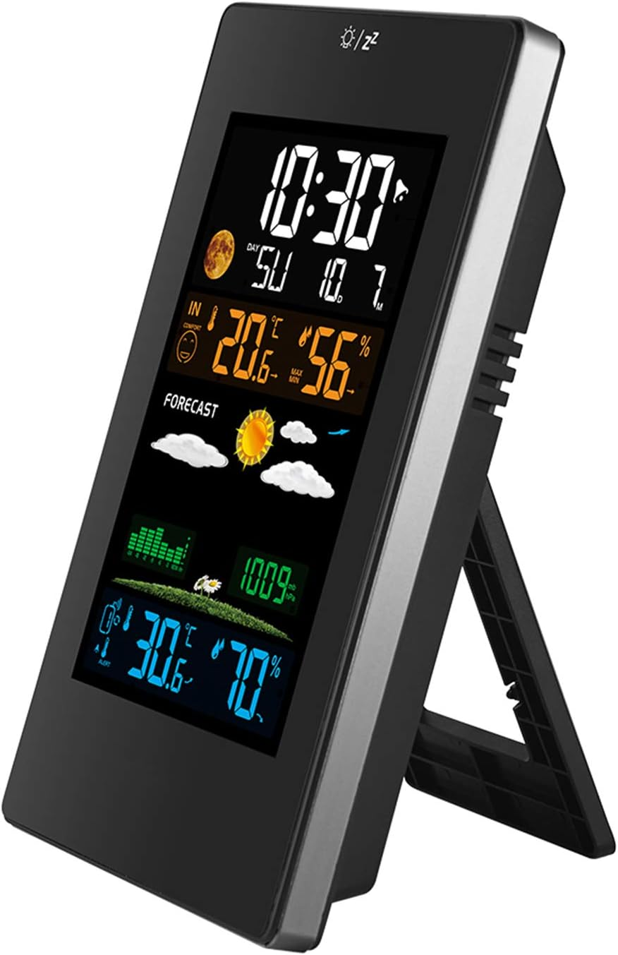 Wireless Weather Station Indoor Outdoor Weather Forecaster with Sensor Digital Hygrometer Monitor with Alarm Clo Moon Phase Adjustablt Balight Sooze Mode image number 5