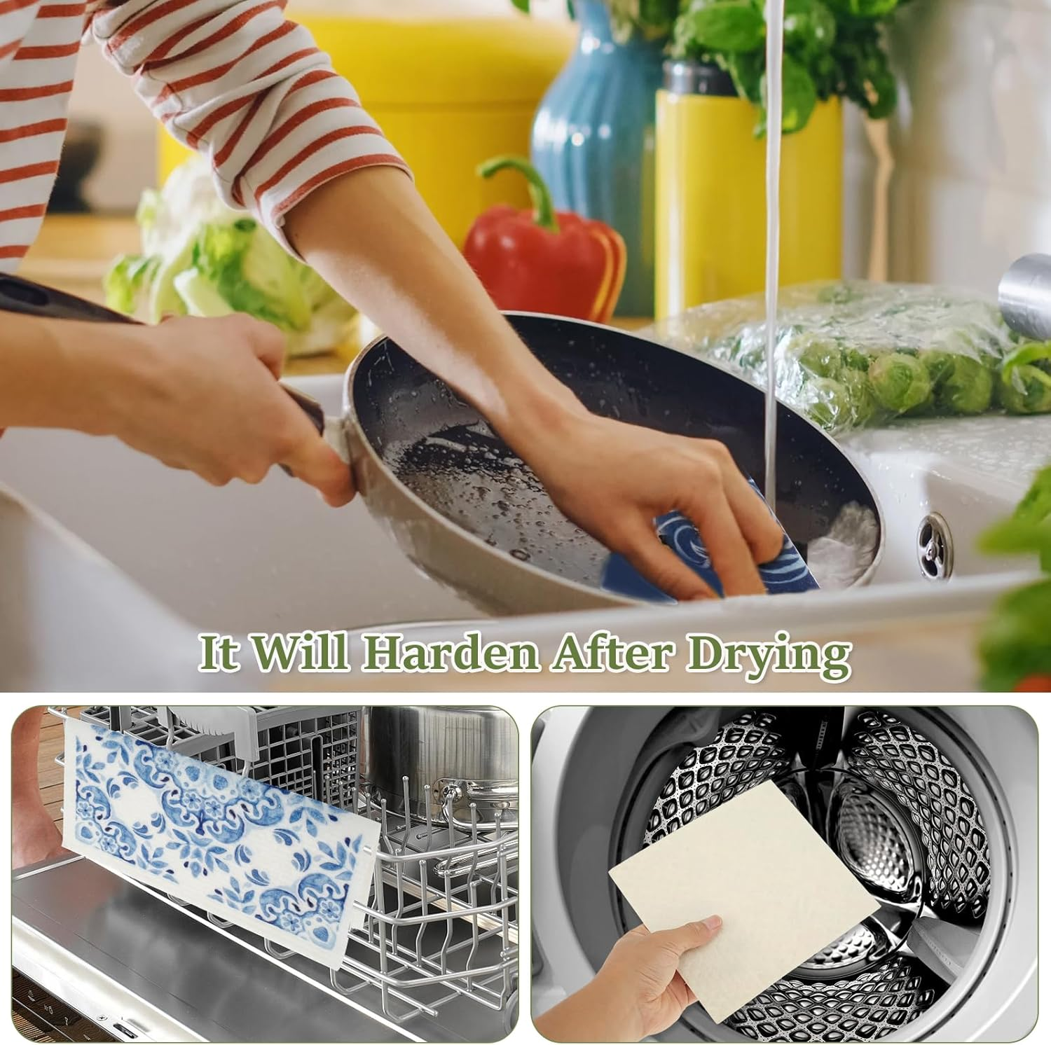 6Pcs Swedish Dishcloths - Reusable Kitchen Dish Cloth Towels - Absorbent Kitchen Dish Rags - Soft Cellulose Sponge Cloths - 7.7 X 6.7Inch - Blue, Geometric Pattern image number 2