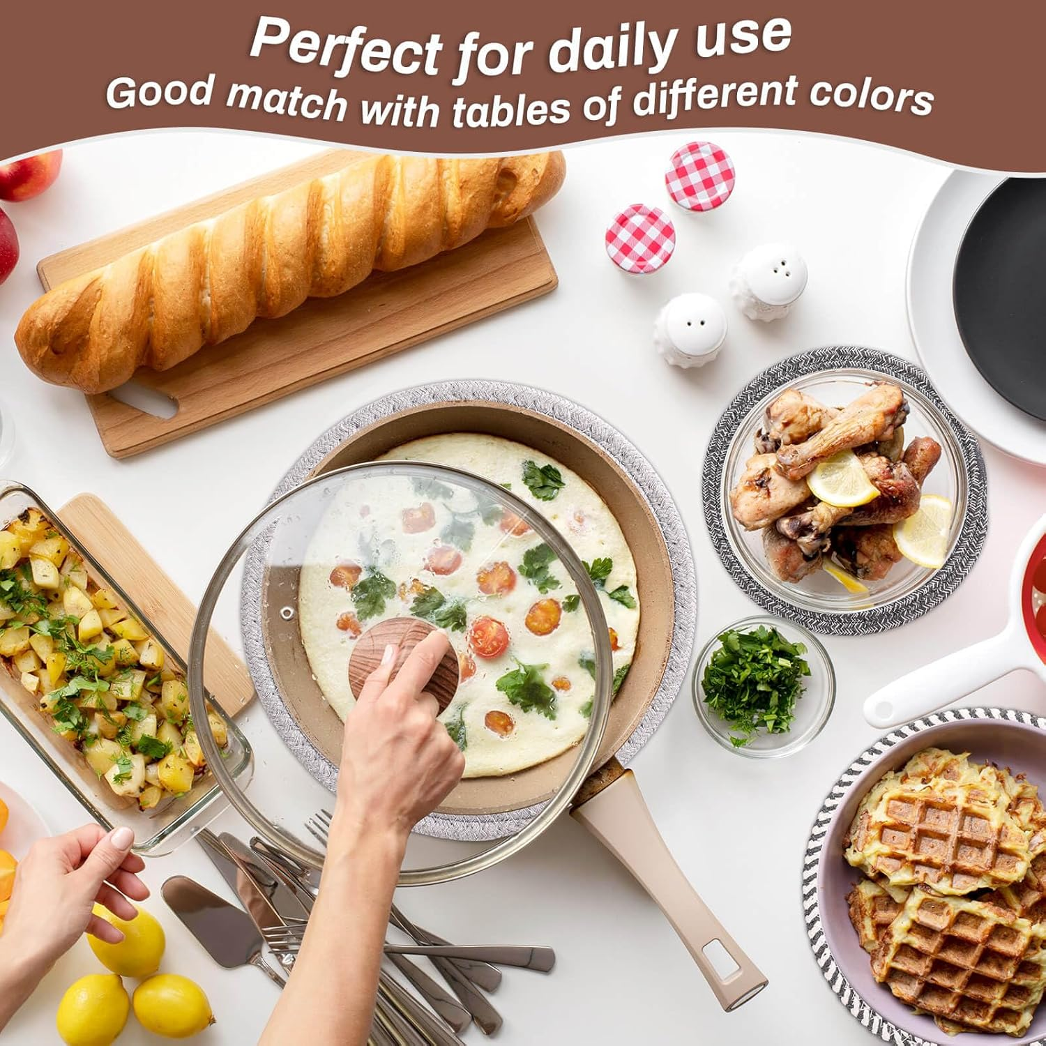 Billbotk 8'' Trivets Hot Dishes, Hot Pots and Pans, 6 Heat Resistant Hot Pads, Pot Holders Kitchen, Hot Plate Mats Kitchen Countertops, Table, Home Essentials New Home and Farmhouse Decor