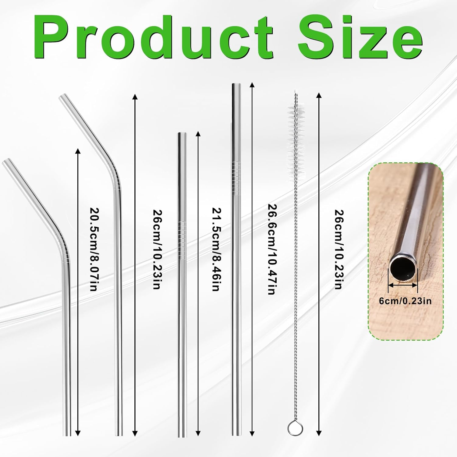 Stainless Steel Straws, 12 Pack Reusable Metal Straws, Drinking Straws 6 Straight 6 Bent with 2 Cleaning Brushes and Bag for Tumblers (Silver) image number 5