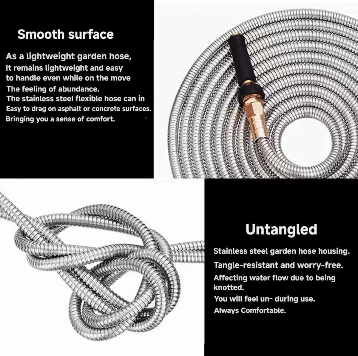 Expandable Metal Garden Hose 50 FT - 304 Stainless Steel Water Hose 50 FT - Lightweight Non Kinking Flexible Garden Hose, No Bite (1500, Centimeters) image number 6