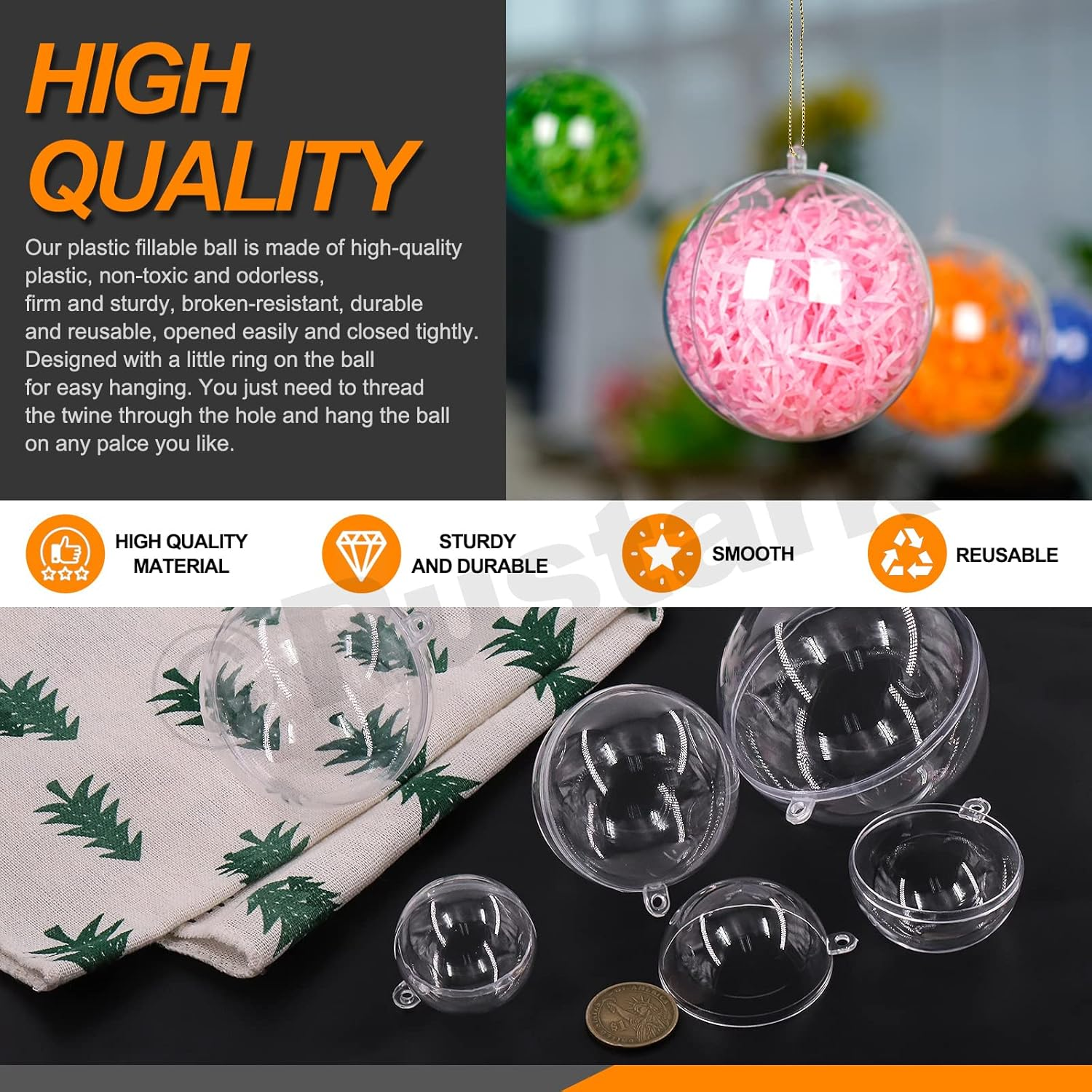 35Pcs Clear Plastic round Fillable Balls Christmas Ornaments DIY Craft Balls Assortment Kit Fillable Decor for Wedding Christmas Crafts Decoration (Round-4,5,6,7,8Cm Dia.) image number 2