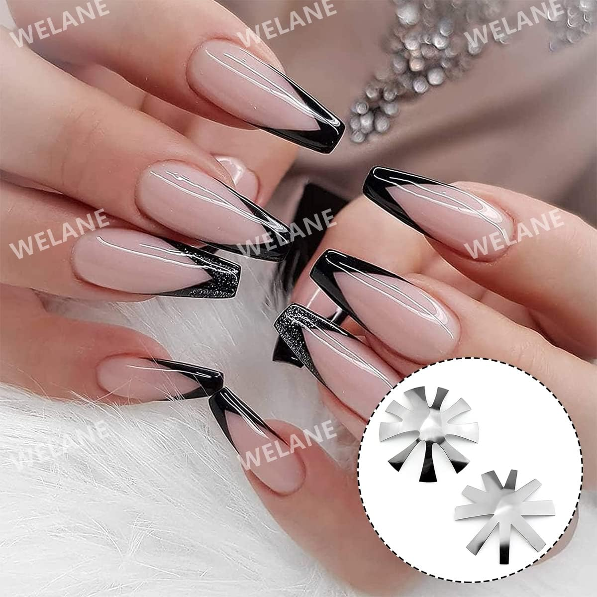 WELANE French Tip Tool, 2 PCS French Manicure Nail Art Tool for DIY Decoration Stencil Tools (18 Shape) image number 2