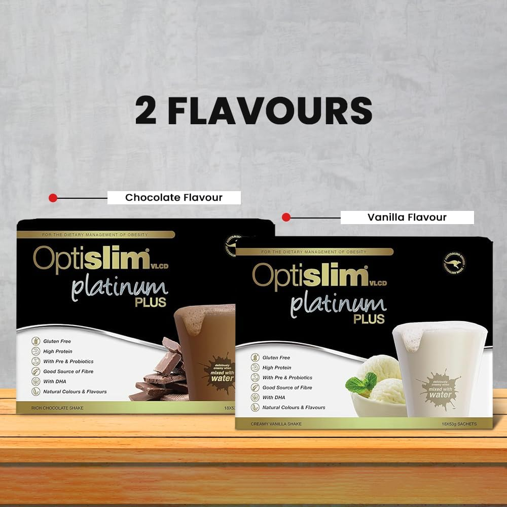 Optislim VLCD Platinum plus Shake, Meal Replacement, 20.2G High Protein, Pre & Probiotic, DHA, Dietary Fibre, and MCT - Vanilla Flavour - 18 X 53G Sachet image number 2