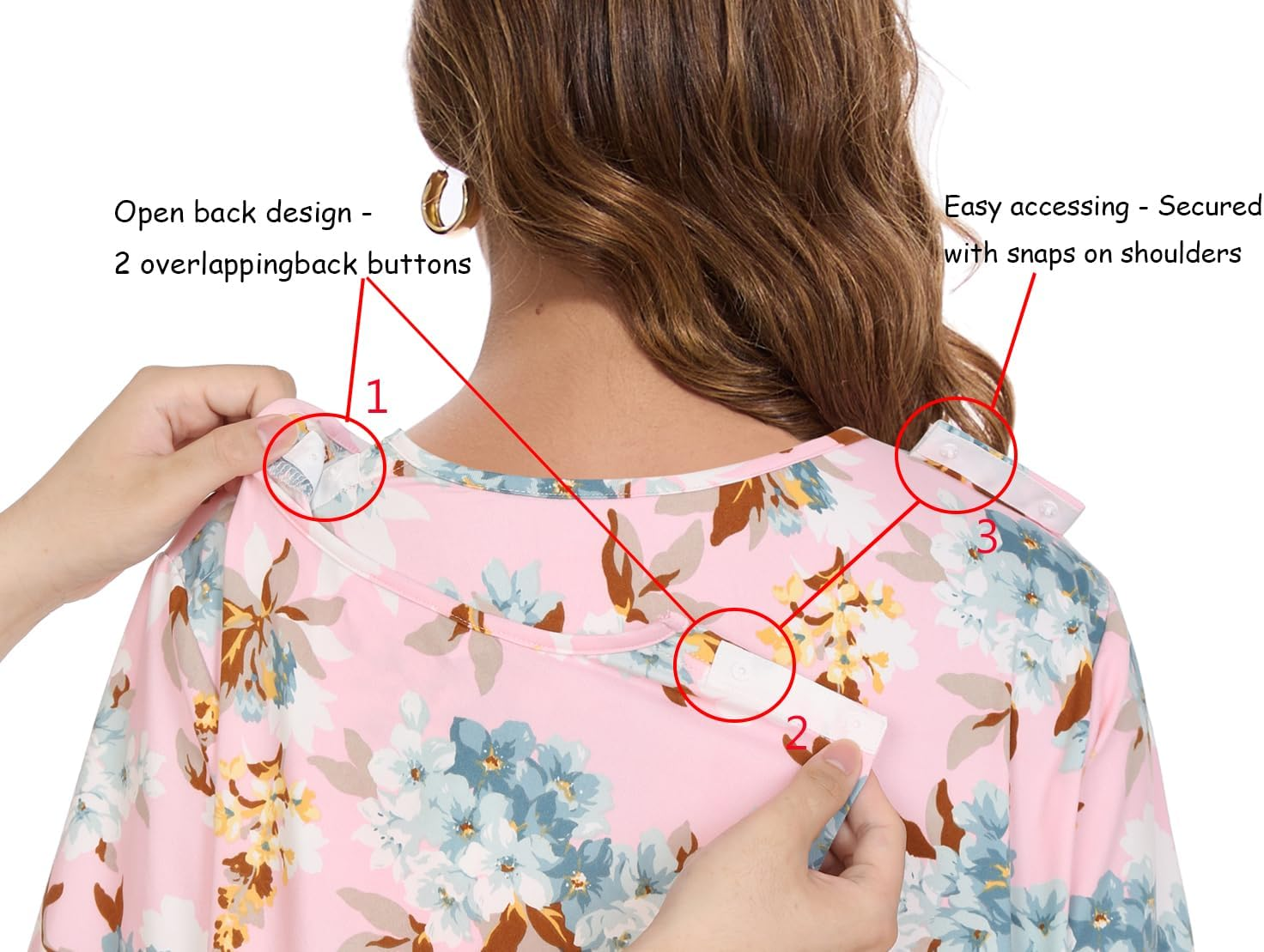 AVIIER Hospital Gowns for Women Open Back Adaptive Clothing Nightgowns Post Shoulder Surgery Dress image number 2