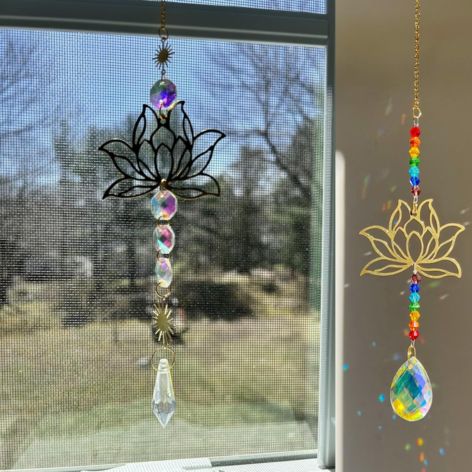 4 Pieces Crystal Suncatchers, Colorful Prism Hanging Sun Catchers with Chain Pendant Ornament, Hanging Crystal Sun Catcher Rainbow Maker for Window Home Wedding Party Garden Decor image number 1