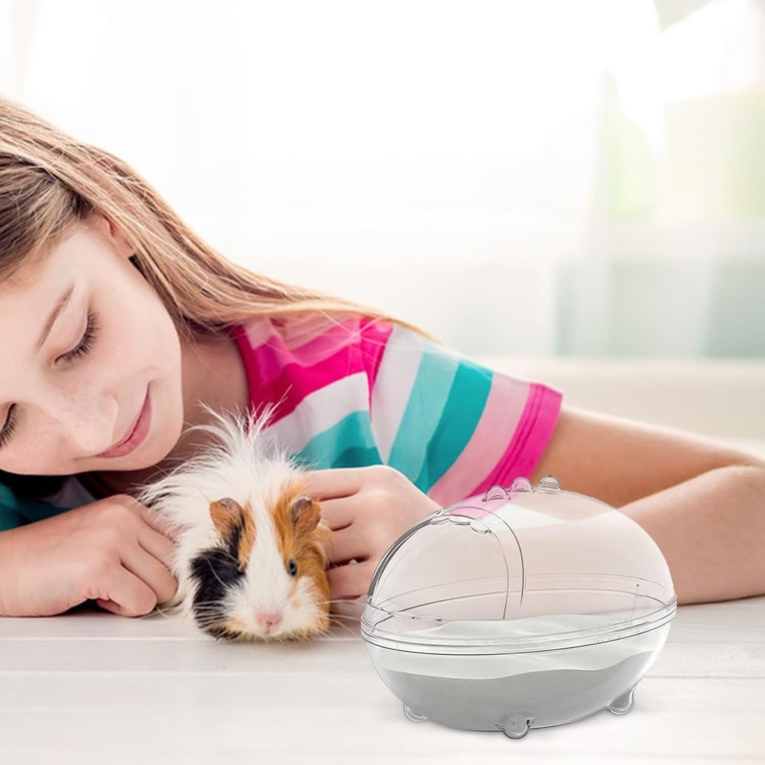 Sand Bath Box - Hamster Bed Sand Bath Box | Washroom Hamster Container | Transparent Small Pet Cleaning Container | Big Size Bathing Accessories | Washable Washroom for Gerbils Mice image number 6