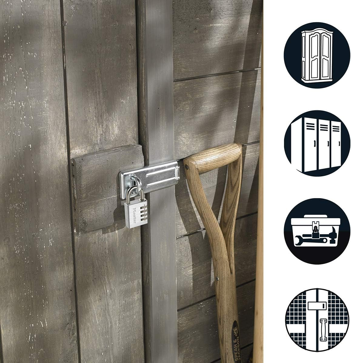 Master Lock 7640704EURD Pack Including Door Hasp and Combination Padlock image number 2