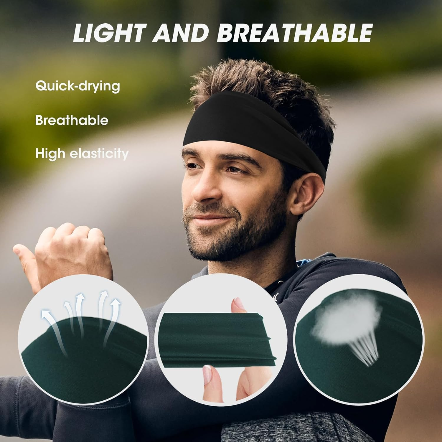 5 Pack Sports Headbands for Men, Moisture Wicking Workout Headband, Mens Sweatband Sports Headband for Running, Cycling, Basketball, Yoga, Fitness Workout Stretchy Unisex Hairband (5 Color) image number 4