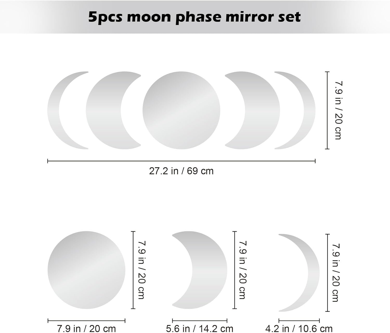 Moon Phase Mirror Set, Mirror Stickers for Walls, Acylic Moon Phase Wall Decor Small Adhesive Mirror for Wall, Stick on Wall Mirror Tiles, Interior Design Nordic Room Decor image number 1