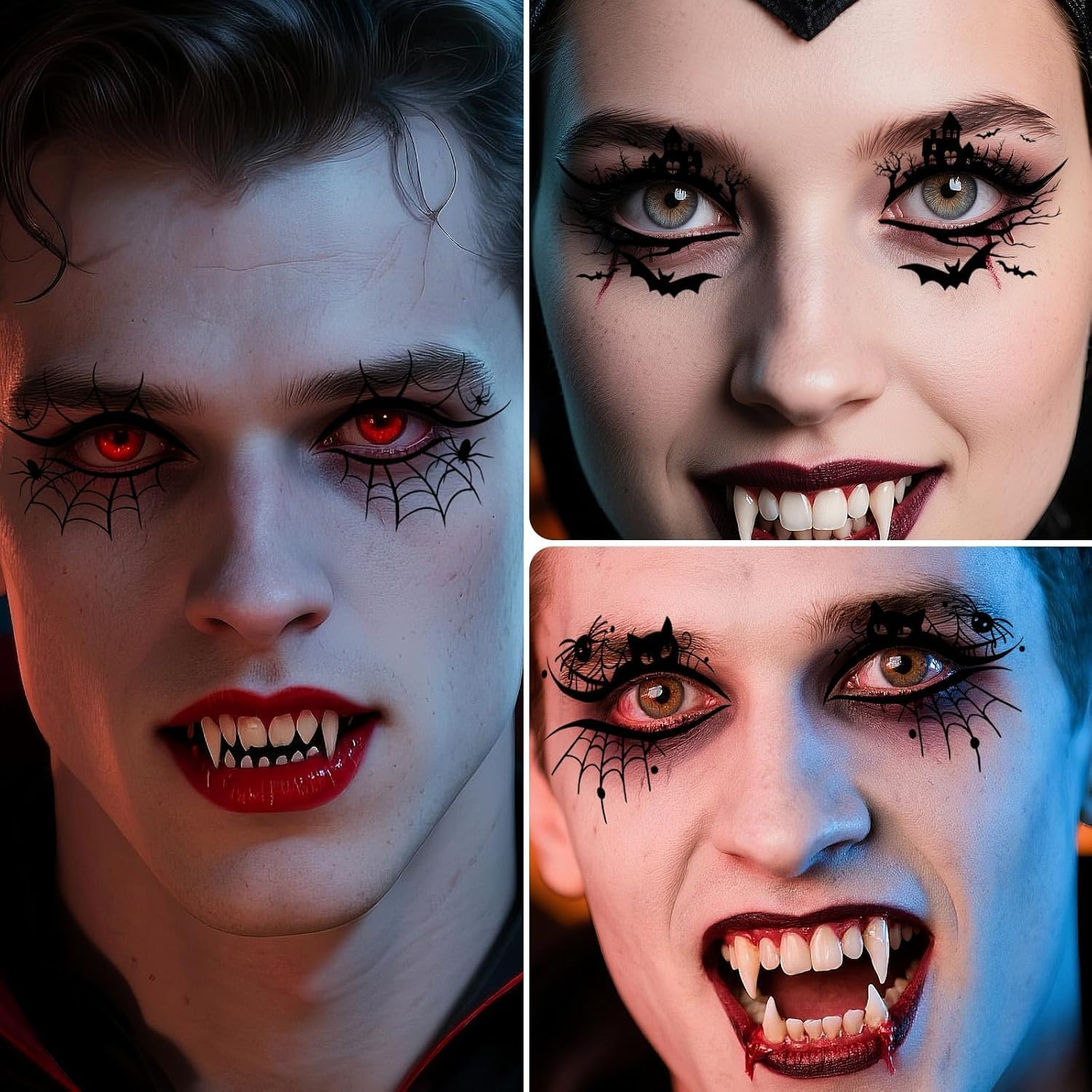 Halloween Eye Shadow Temporary Tattoos Eyeliner Tattoo Stickers Spider Web Bat Pattern Eyeliner Fake Tattoos for Women Men Face Eye Makeup Halloween Decals Party Supplies (Style A-10Pcs, One Size) image number 5