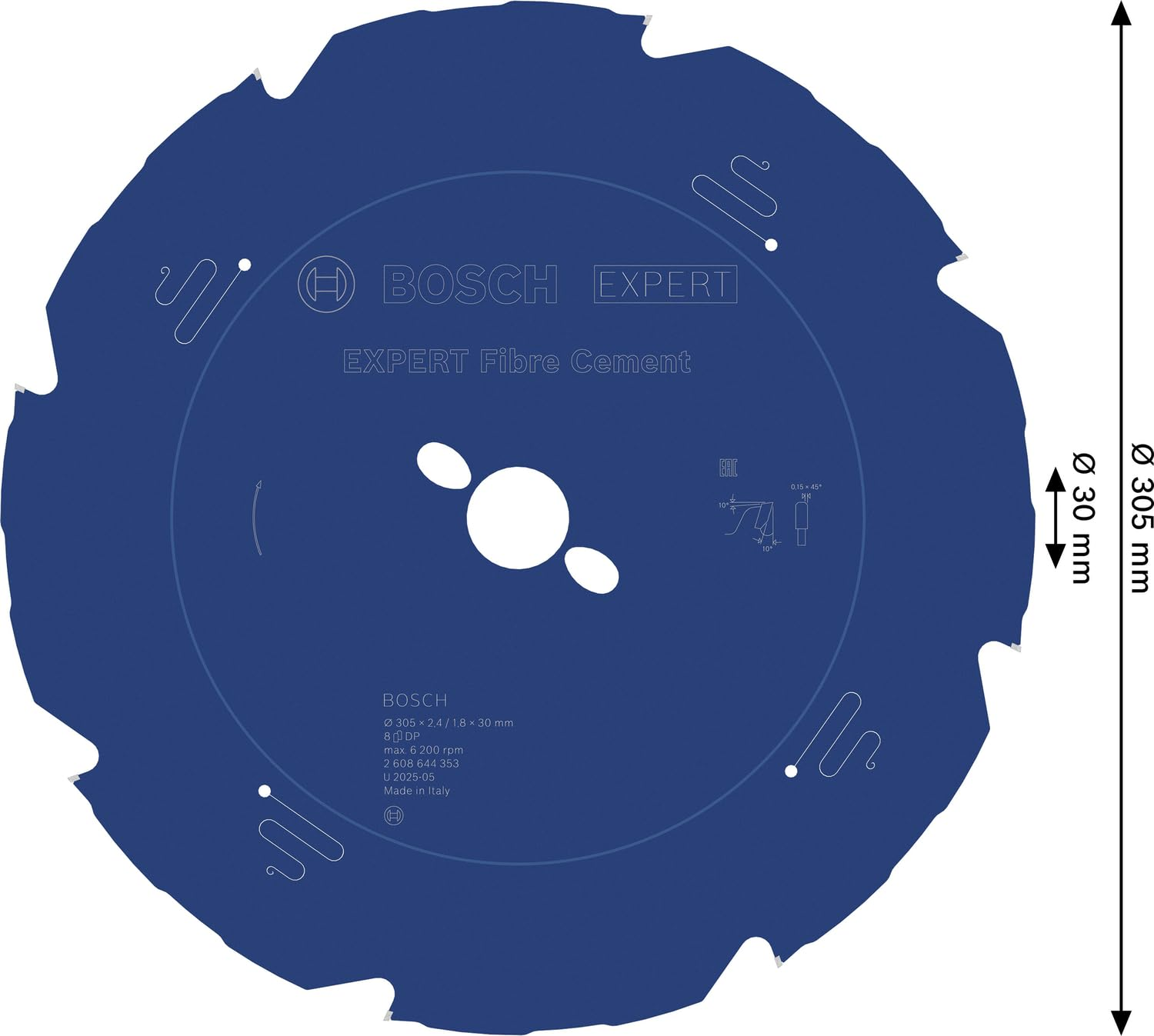 Bosch Professional 2608644353 Expert for Fibre Cement Circular Saw Blade (For Fibre Cement, 305 X 30 X 2.4 Mm, 8 Teeth,Circular Saw Accessory), Diameter 305 Mm image number 1