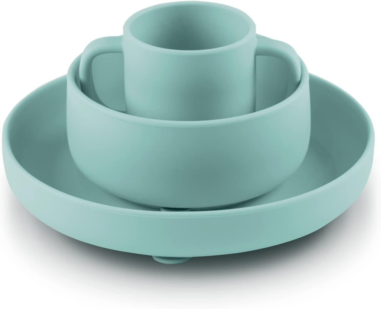 Yooforea Baby Led Weaning Supplies I Toddler Infant Baby Essentials First Stage I Baby Feeding Set - Tiny Cup, Suction Bowl & Plate I 100% Platinum Food Grade Silicone I BPA BPS PVC Free - Fog