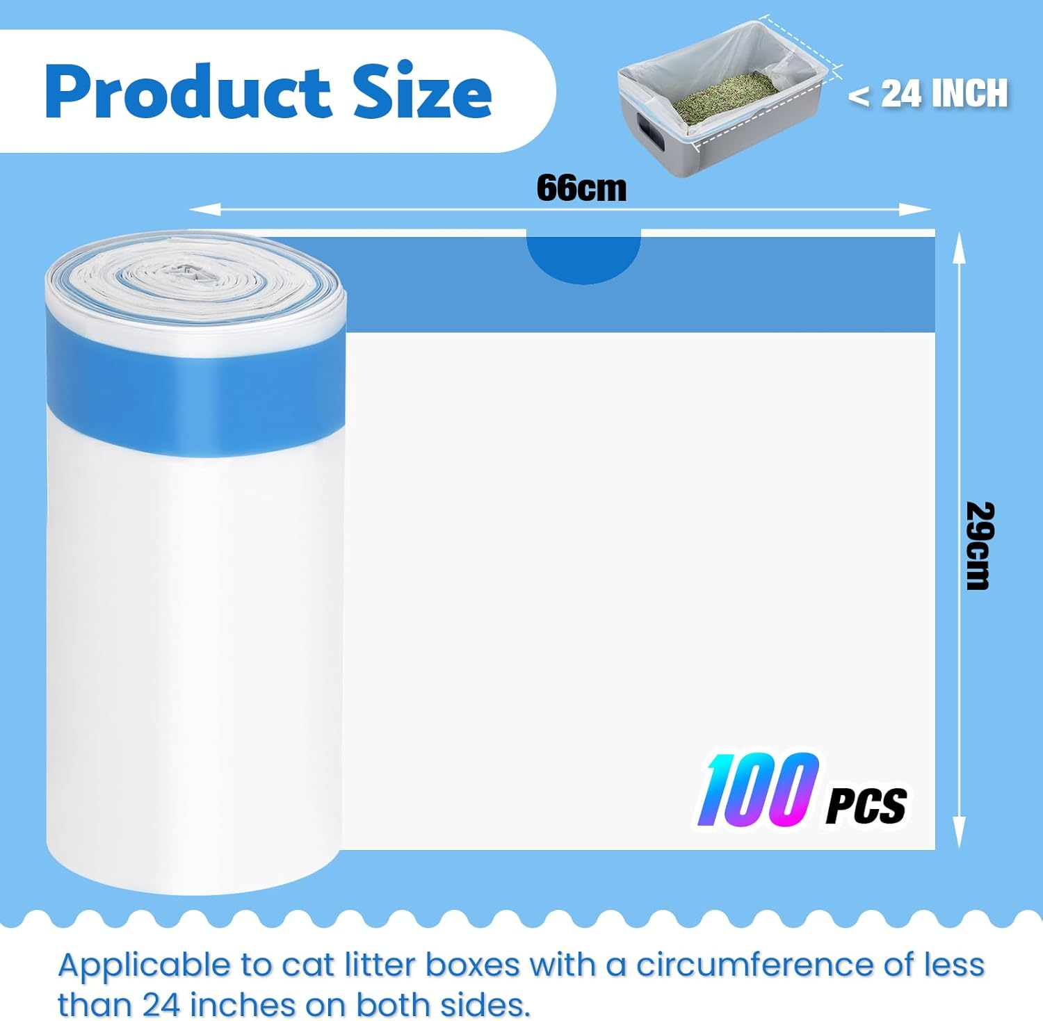 100 Count Cat Litter Waste Receptacles Garbage Bags for Self-Cleaning Cat Litter Box, Extra Large Cat Litter Box Liners image number 3