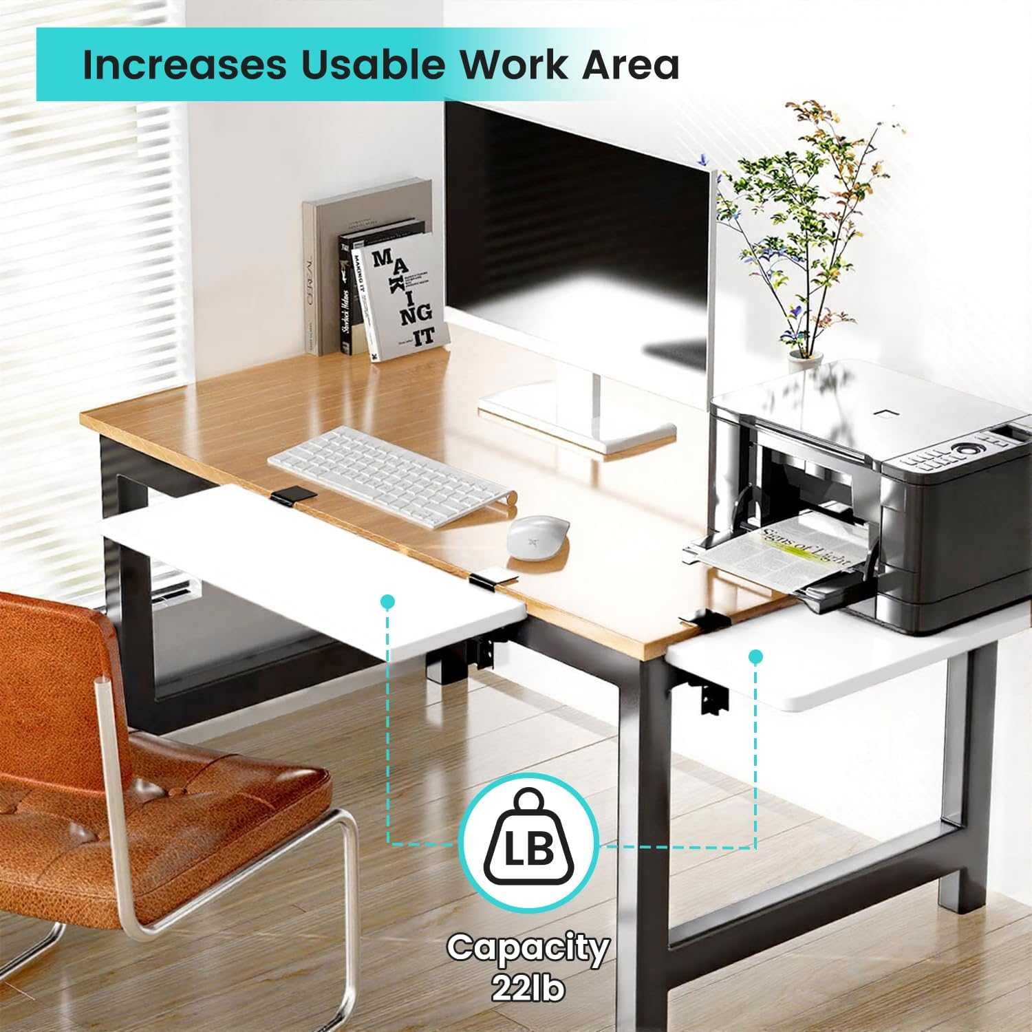 Uandhome Desk Extension,Ergonomic Desk Extension, Foldable Table Extensions,Black Keyboard Tray, Sturdy Computer Desk Extensiones, Keyboard, Elbow Armrest Support for Home, Office (White) - White image number 2