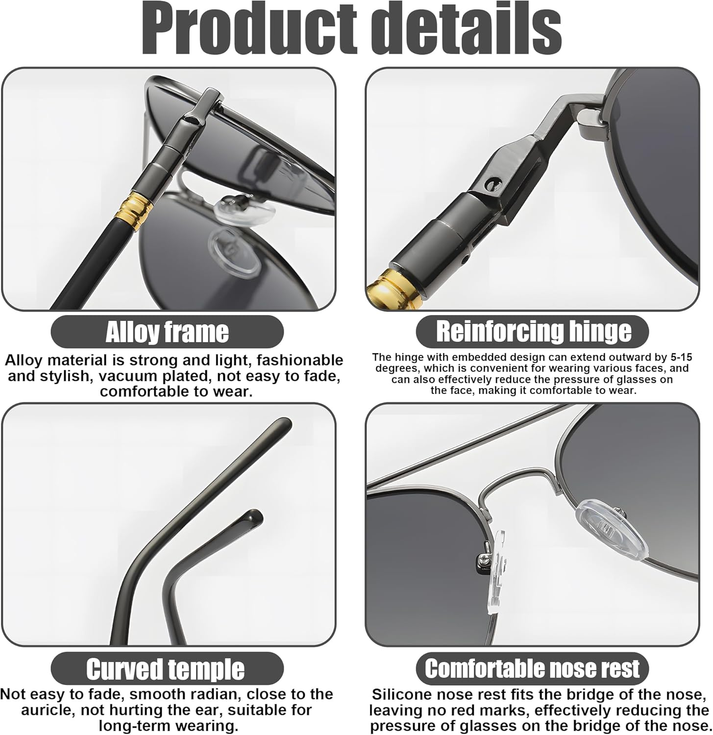 Classic Aviator Polarized Sunglasses for Men & Women, Unbreakable Metal Frame, for Driving/Travel/Daily Fashion Retro Style(Black Frame Black Lens) image number 2