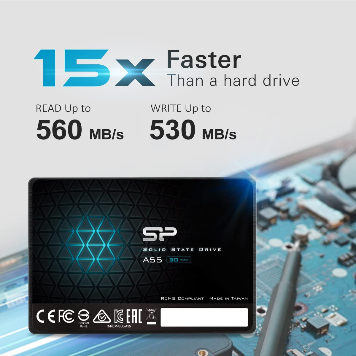 Silicon Power Ace A55 2TB SATA SSD, up to 500Mb/S, 3D NAND with SLC Cache, 2.5 Inch SATA III 6Gb/S Internal Solid State Drive for Desktop Laptop PC Computer