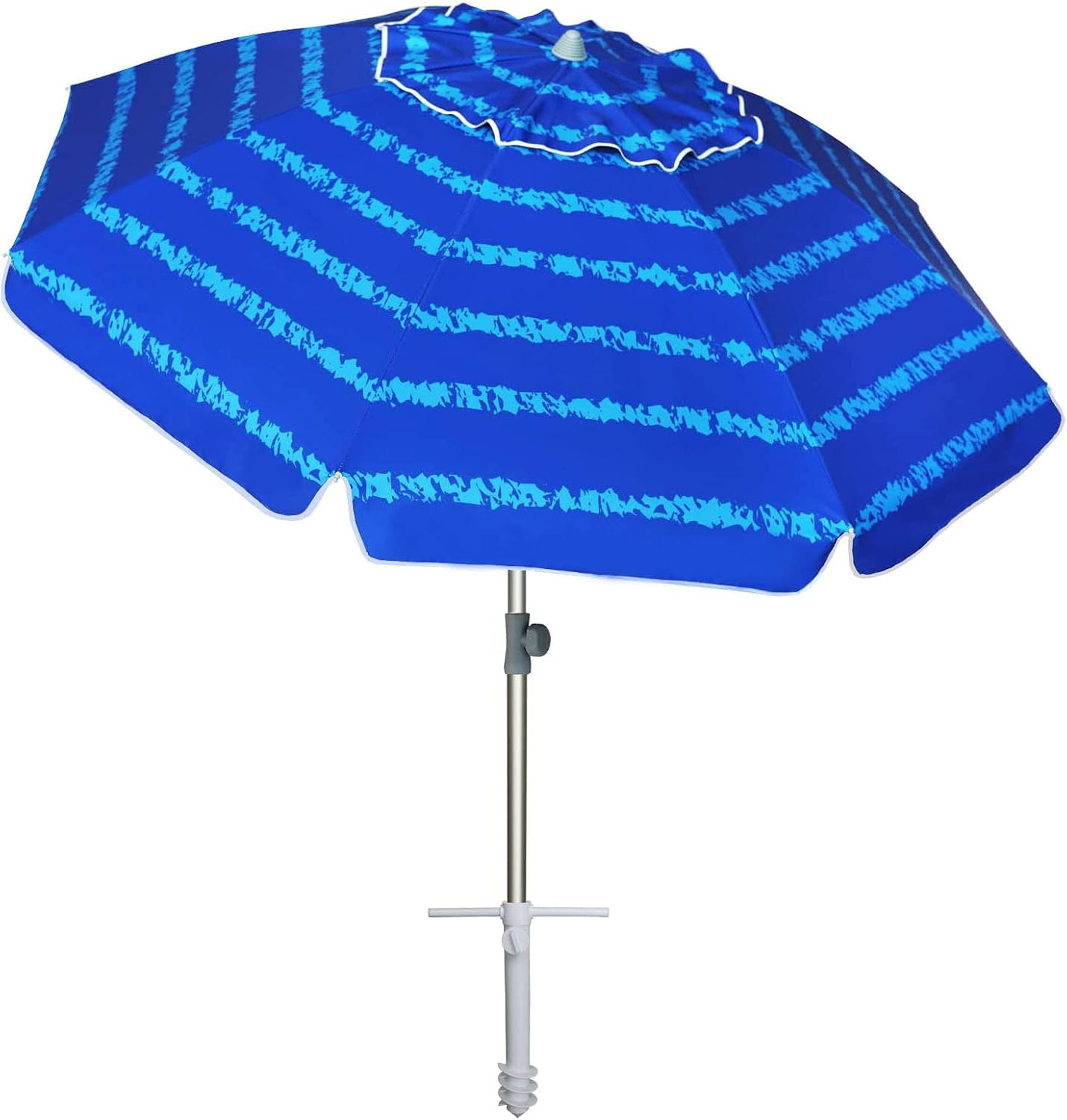 AMMSUN 2.1M Heavy Duty HIGH Wind Beach Umbrella with Sand Anchor Vent Tilt Portable Sun Shelter, UV 50+ Sun Protection Outdoor Sunshade Umbrellas Carry Bag for Patio Garden Pool Backyard Blue