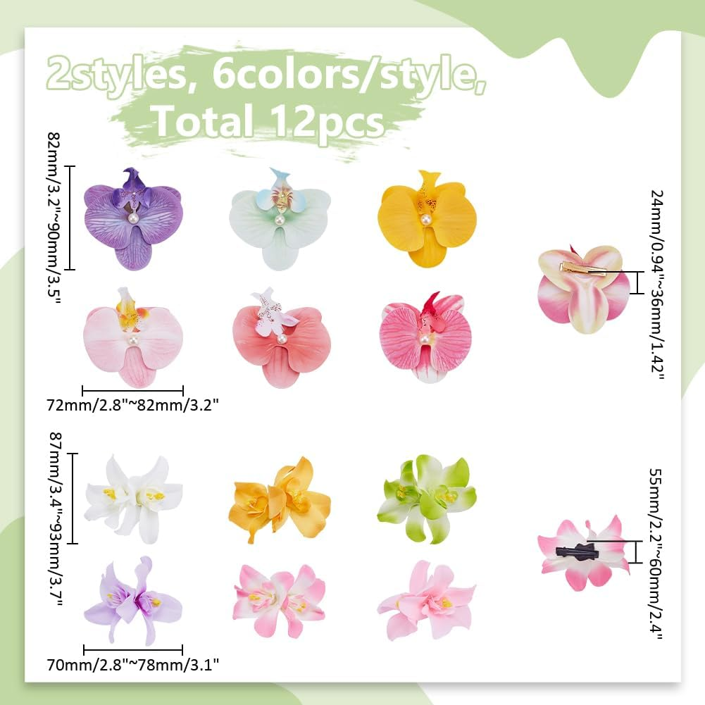 WADORN Pack of 12 6 Colours Bohemian Flowers Hair Clips, Tropical Flowers Hair Pins 3.5 Inches for Women Girls Holiday Seaside Luau Party Summer Beach Accessories Hawaii Events image number 1