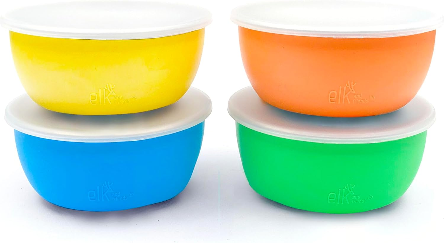 Elk and Friends Kids Stainless Steel Bowls with Silicone Sleeves + Lids | Suitable for Babies/Toddlers | Dishwasher Safe | Non Slip Dinnerware | Snack Dishes | 4 Pack image number 2