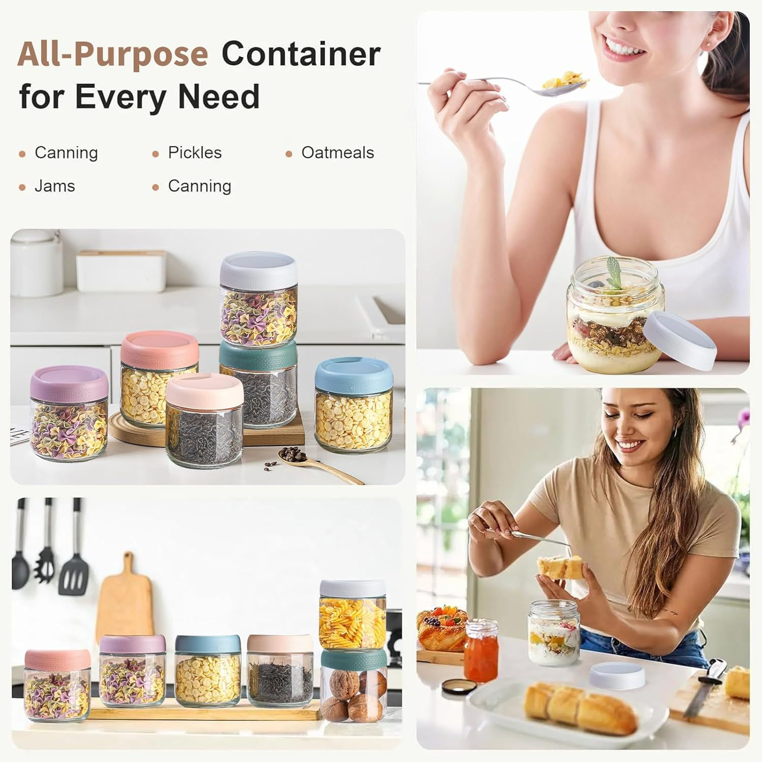 TFMODBFA 6 Pack 12 Oz Overnight Oats Container Jar with Screw Lid - Wide Mouth Mason Salad Jars, Airtight Glass Food Storage Containers for Yogurt Spice Snacks Sugar（350Ml） image number 3