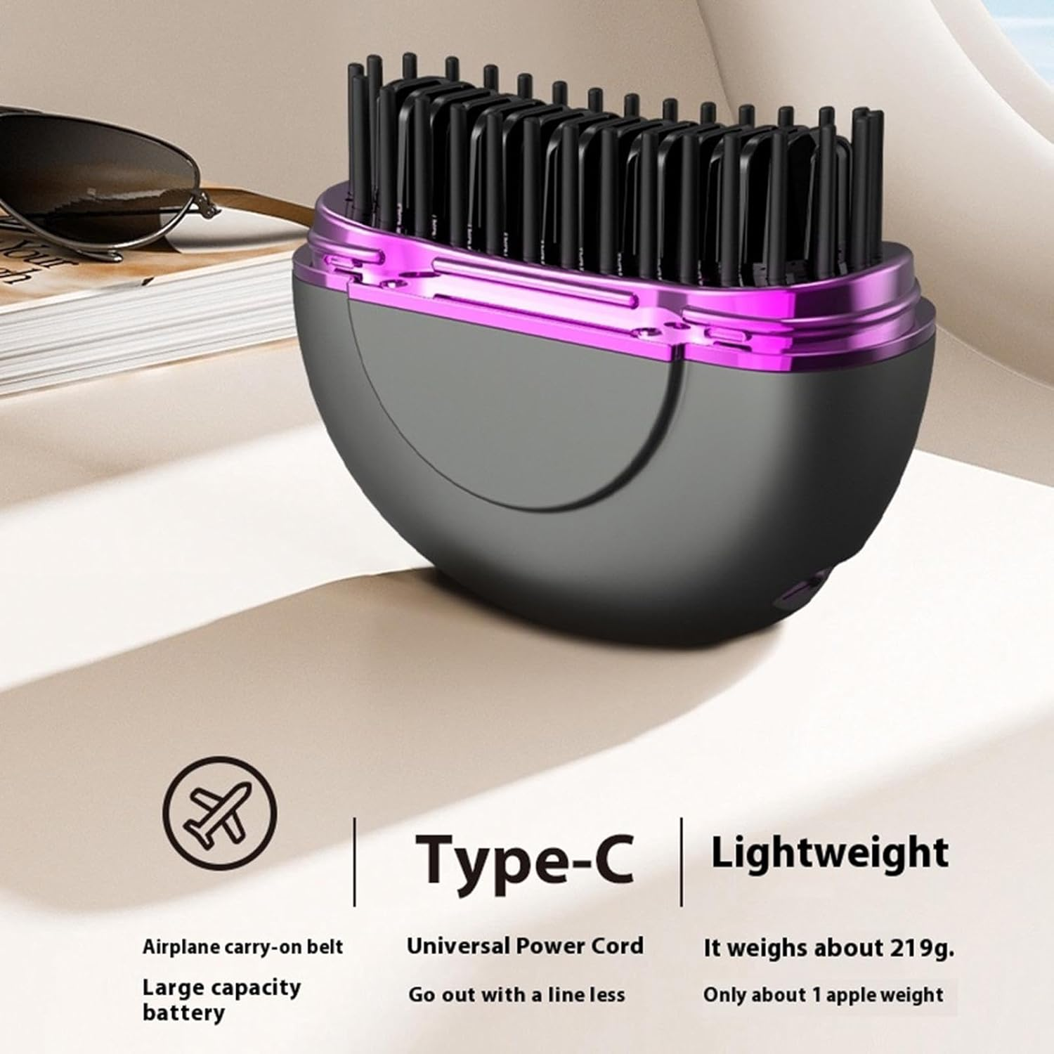 Vriusi Lightweight Hair Straightener, Usb Rechargeable Wireless Hair Straightening Comb, 3- Temperature Control, Cordless Hair Straightener, Intelligent Fast Heating Hair Straightener for Women image number 2