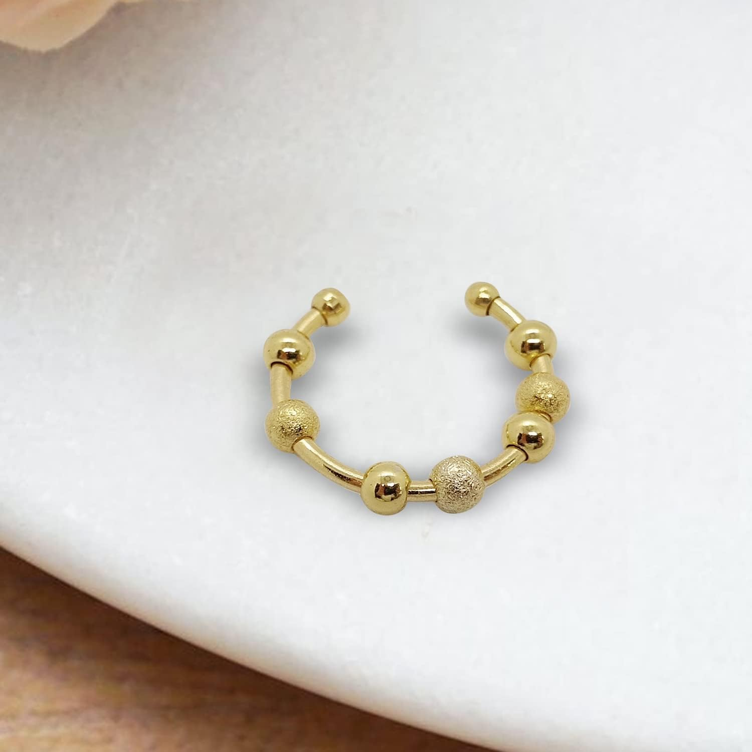 Anxiety Worry Fidget 7 Beads Ball Ring Meditation Ring Adjustable Opening Unisex Adjustable Spinning Worry Silver Spin It Ring - Gold image number 5