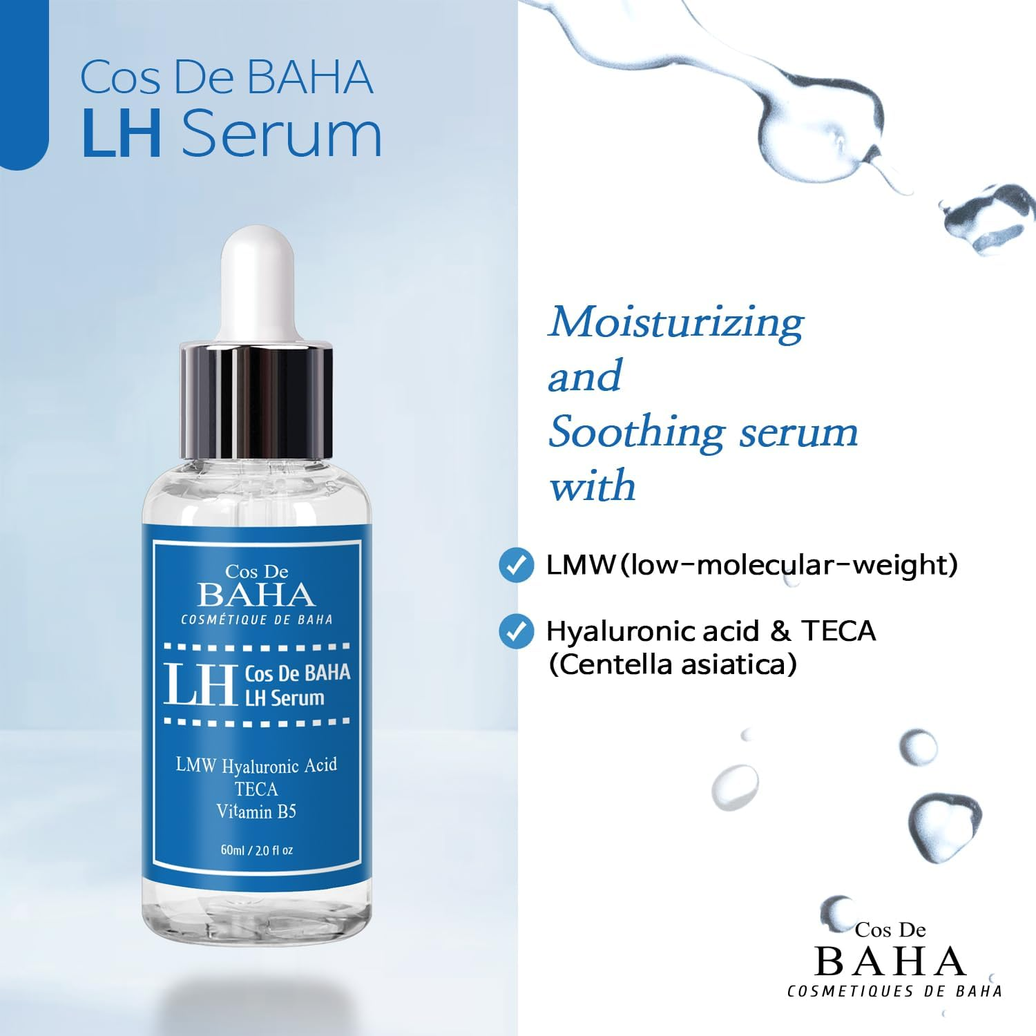 Low Molecular Hyaluronic Acid Serum, Hydrating & Volumizing Face Serum, Moisture Boost for All Skin Types, Fragrance-Free Formula (2Fl Oz)