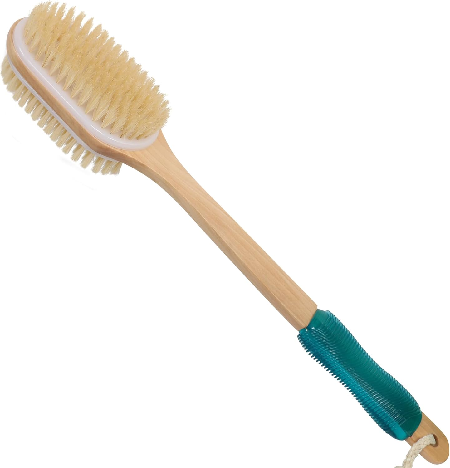 OWIIZI Back Scrubber for Shower with Soft and Stiff Boar Bristles Dual-Sided Wooden Long Handle Antiskid Body Bath Brush for Back Use Wet or Dry,Deep Cleanse Large Surface Back Scrub Brush image number 6