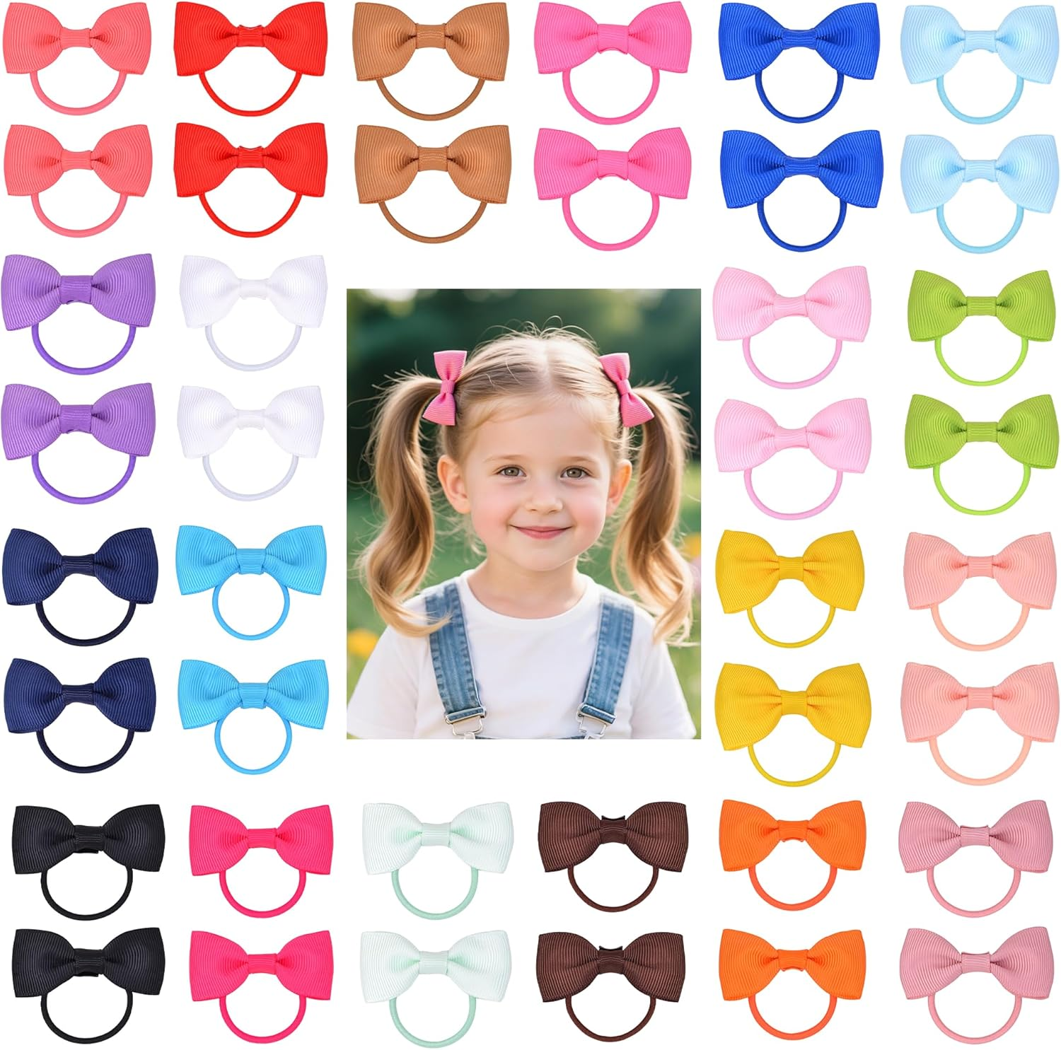 JOVALA 40 PCS Baby Hair Ties with Bows,2.2 Inch Elastic Loop Ponytail Holders Small Hair Ties for Baby Infants Toddlers Girls Kids Hair Accessories
