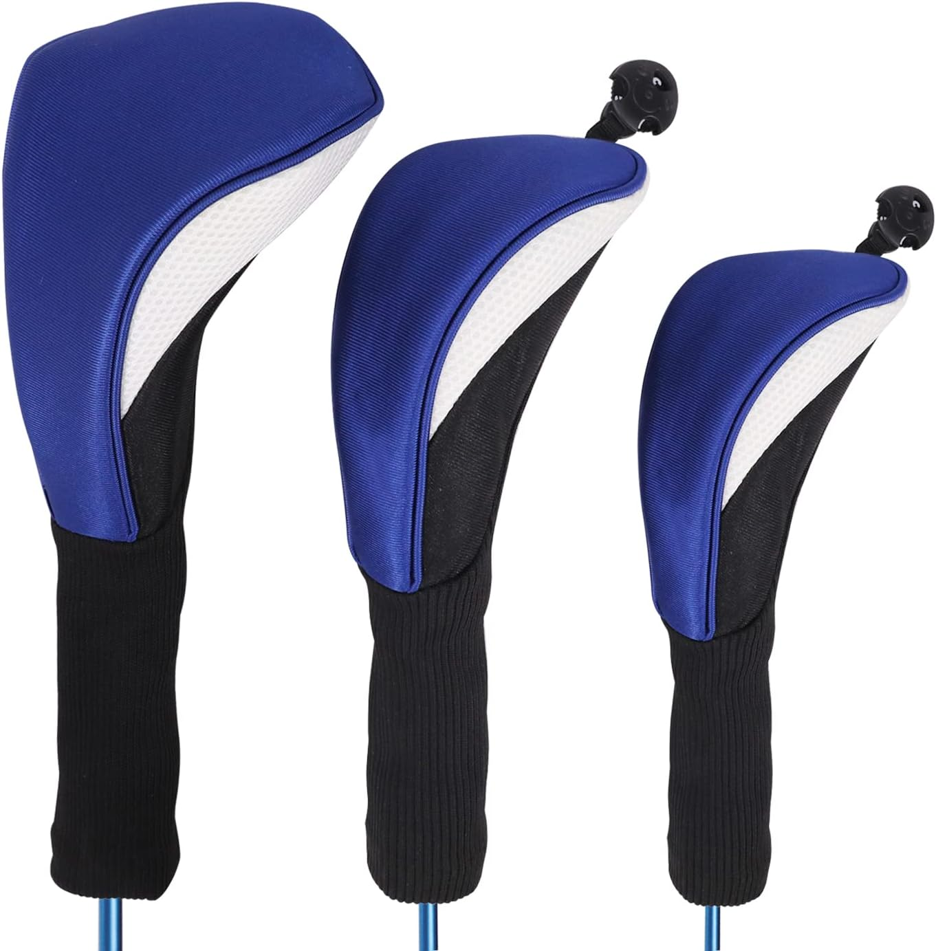 Black Golf Club Head Cover for Driver Fairway 3 Pcs Woods Headcovers, Golf Accessories Hybrid Head Covers Set with Interchangeable Tags 3 4 5 7 X