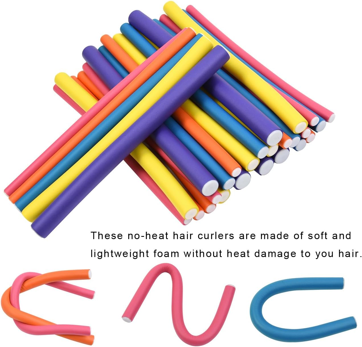 30 Pieces Flexi Curling Rods No Heat Hair Curlers 9.45 Inch Hair Curlers for Short, Medium and Long Hair (5 Colors) image number 6