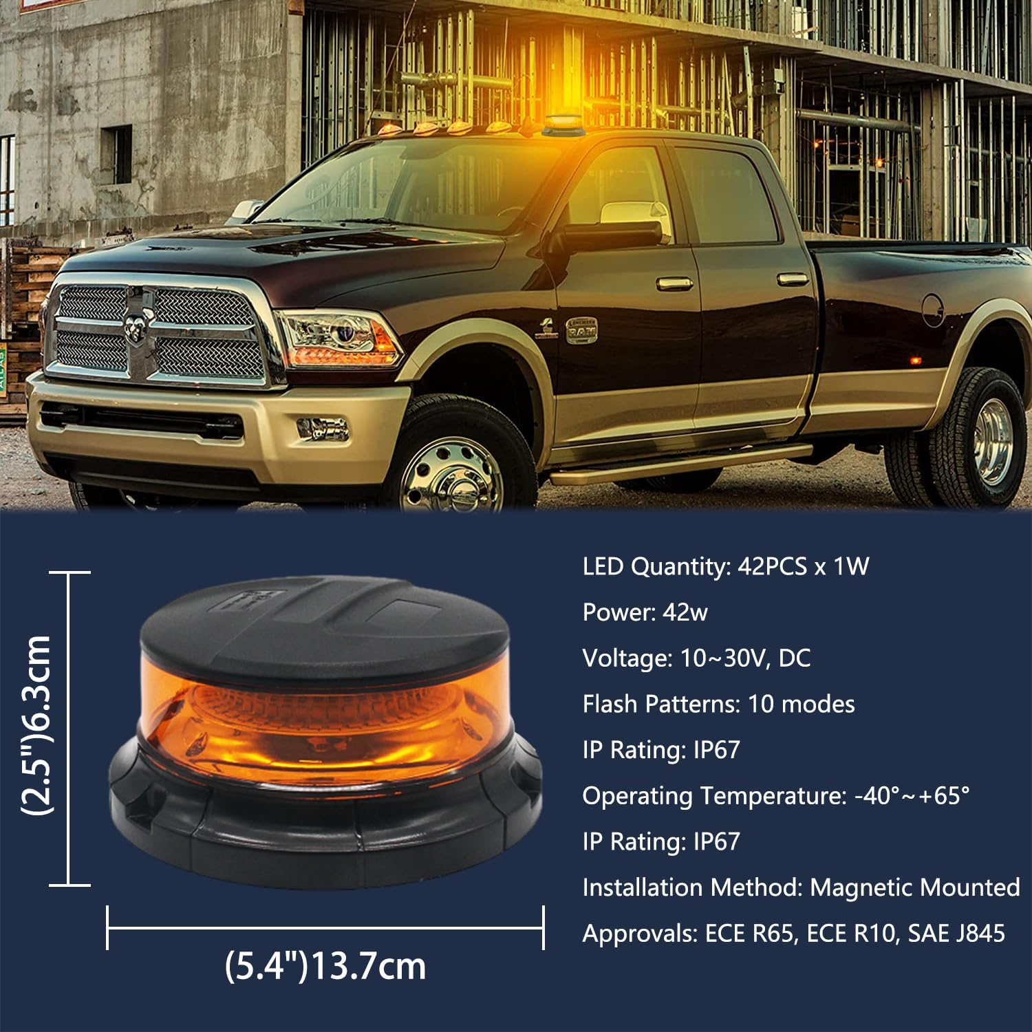 Monirf 42 Leds Rotating Beacon Light, Permanent Mount Amber Strobe Lights, 12-24V Emergency Lights for Trucks Vehicles Tractors image number 1