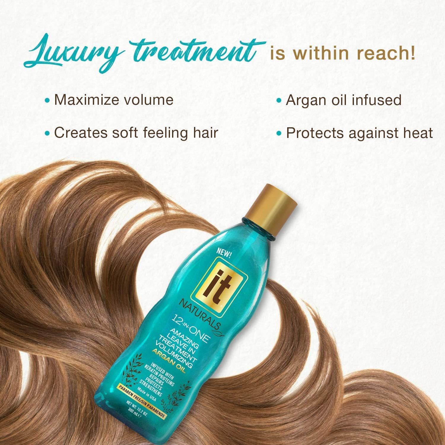 IT Naturals 12-In-One Amazing Volumizing Leave in Treatment with Argan Oil | Repairs, Protects & Strengthen Hairs | Paraben Free, 10.2Oz image number 2