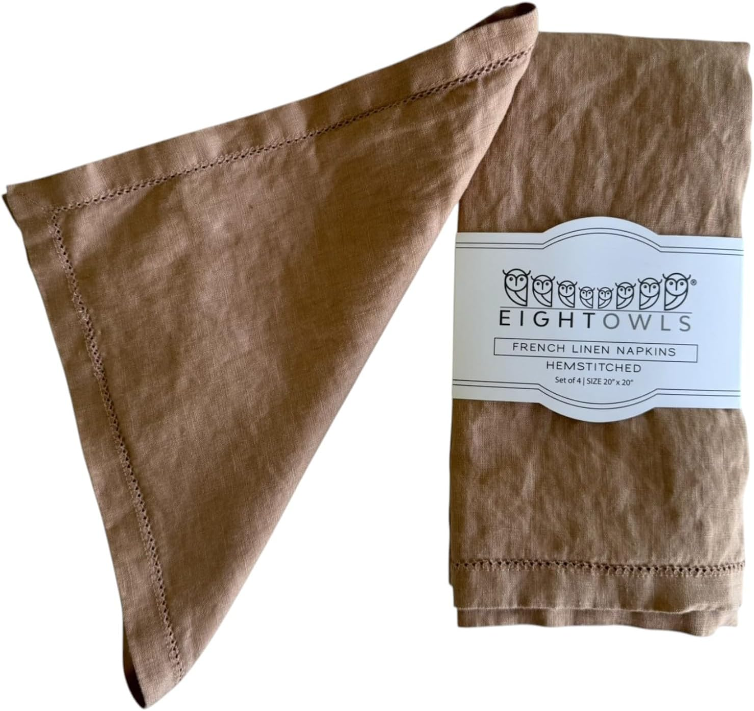 Linen Napkins &ndash;100% French Flax &ndash; Hemstitch Stonewashed Pure Linen Cloth Napkins - Size 50Cm X 50Cm &ndash; Set of 4 (Dark Grey)