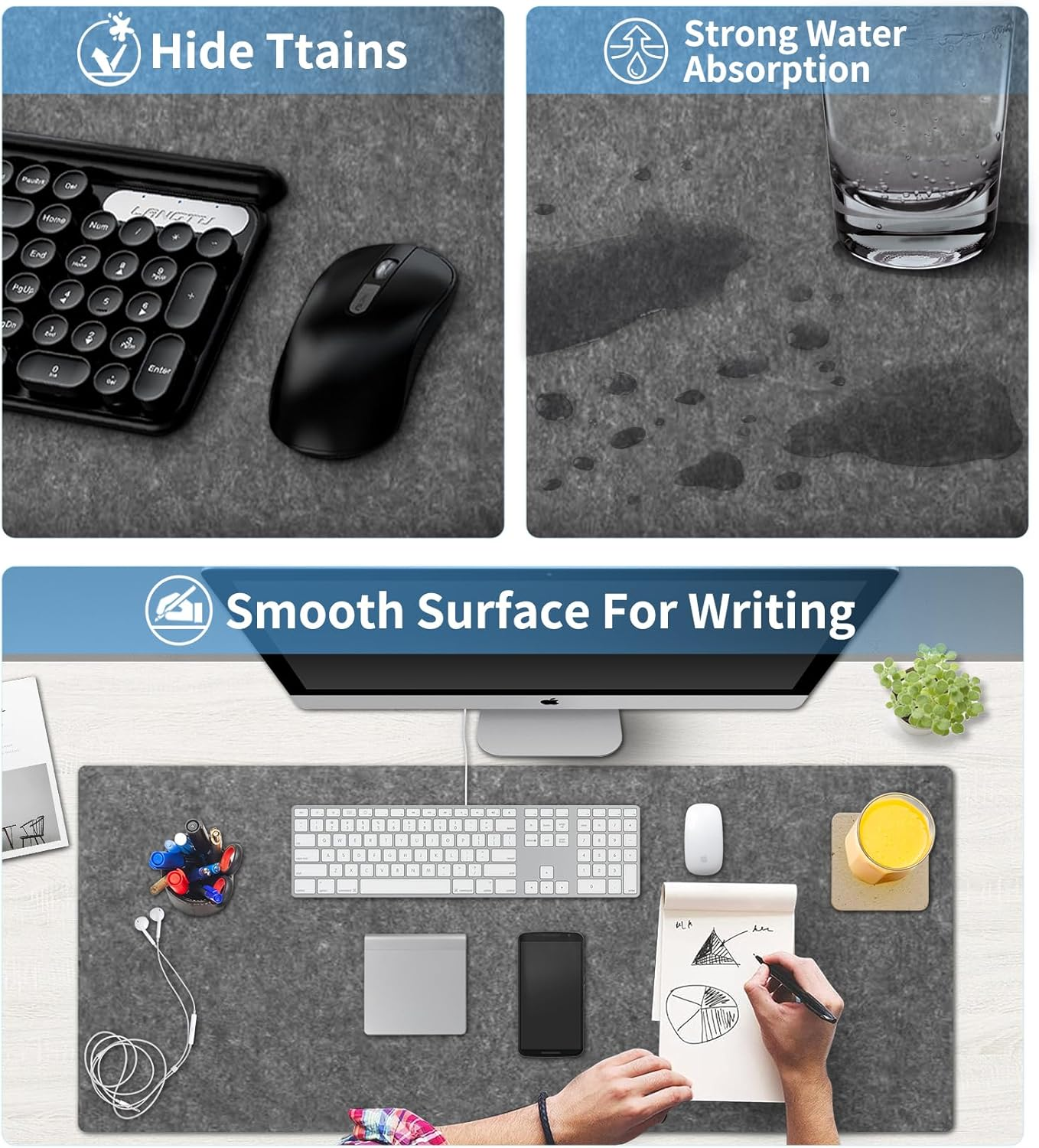 Mouse Mat XXL, Non-Slip Gaming Mouse Mat, Felt Fabric, Waterproof Desk Mat, Desk Pad, Mouse Mat for PC, Macbook, Laptop, Improves Precision and Speed image number 3