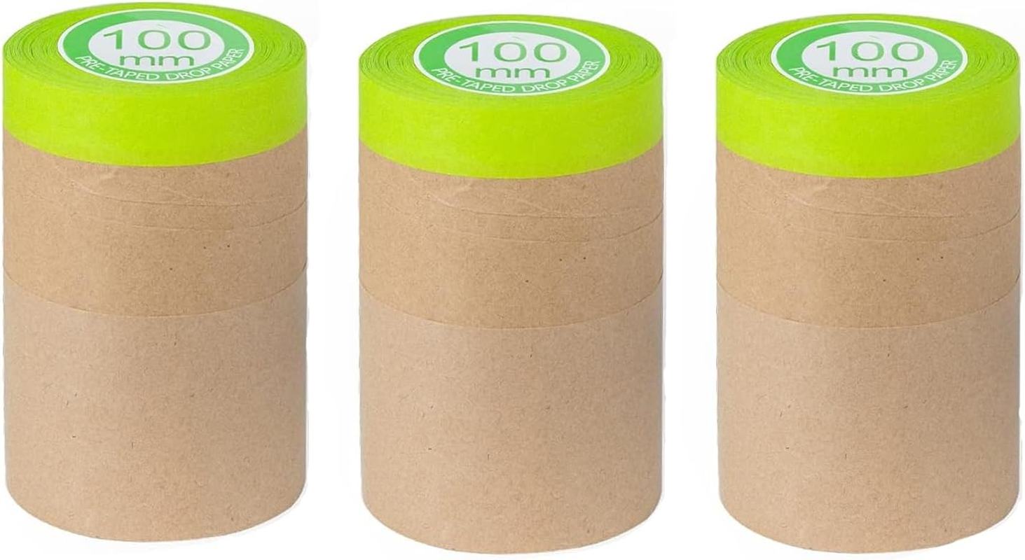 3 Rolls Pre-Taped Masking Film Painting Drop-Cloth Paper Roll Perfect for Car Furniture Wall Spray Paint (300Mm*15M)