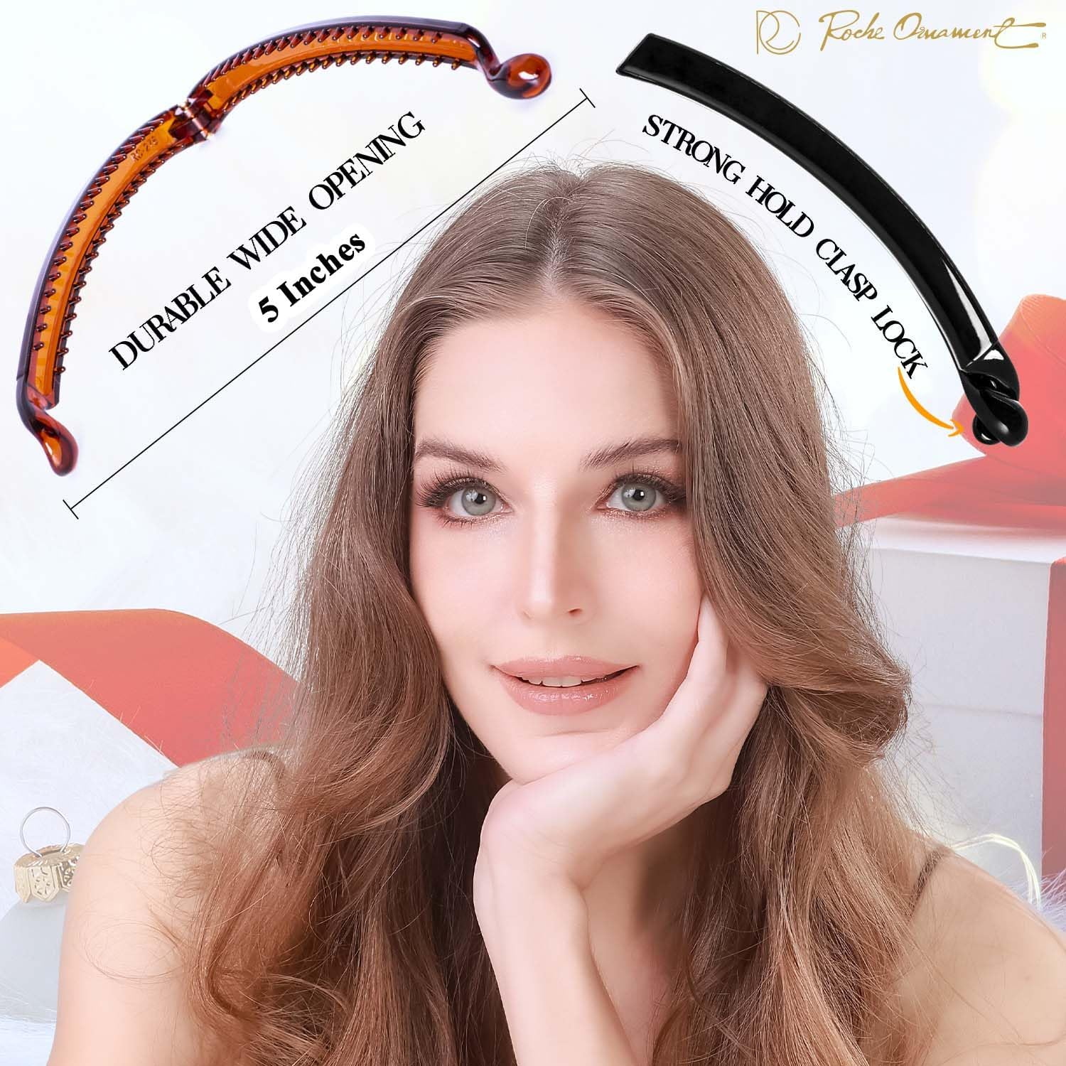 RC ROCHE 6 Pcs Banana Hair Clip Thin Hair Fine Ponytail Maker No Slip Small Claw for Women Secure Grip Jaw Clamp Cute Strong, Medium Clear Brown and Black image number 2