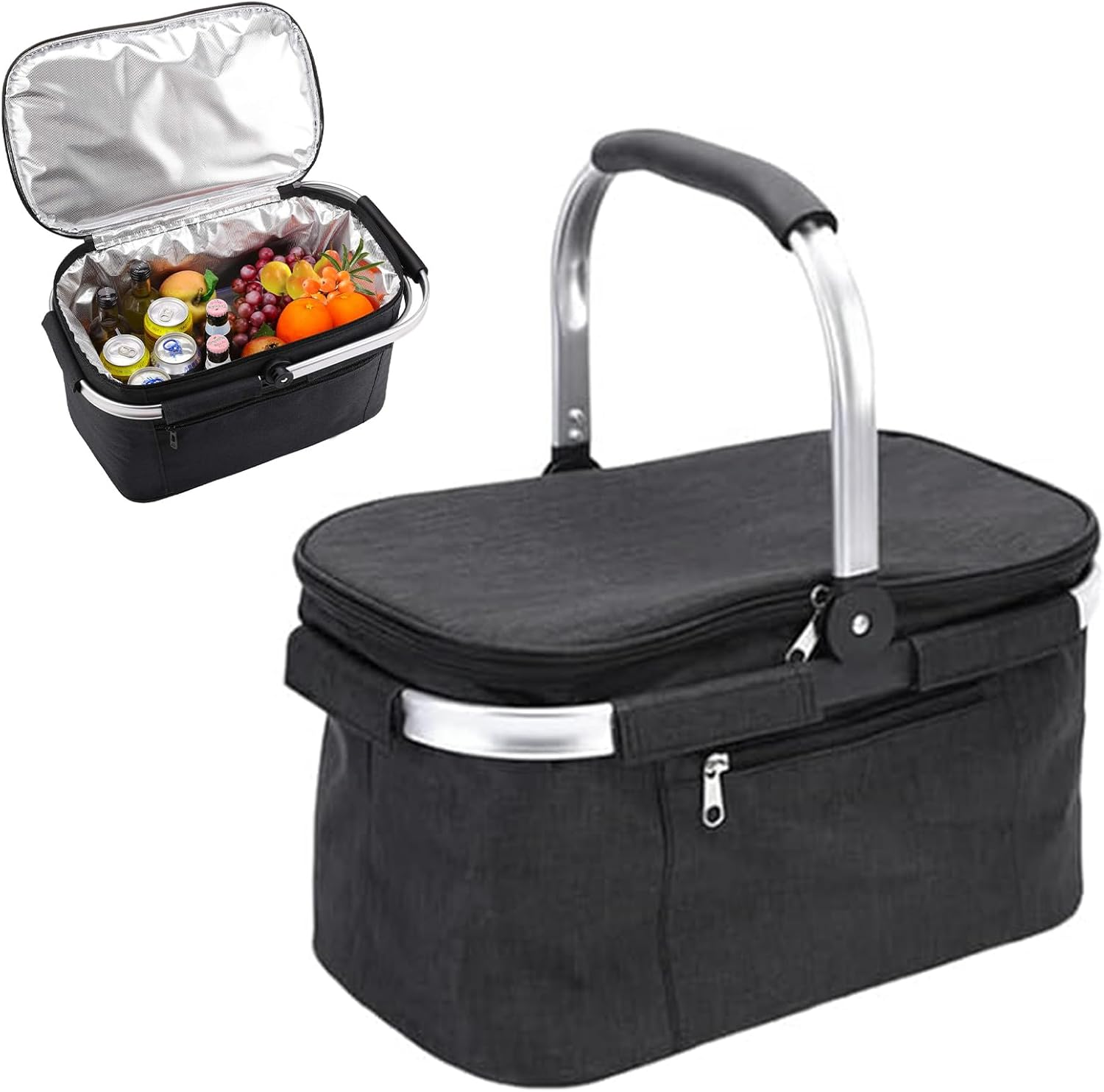 Insulated Picnic Basket with Handles, Portable Foldable Picnic Hamper, Collapsible Cooler Lunch Bag, Market Tote Bag, Food Storage Basket for Picnic Food Delivery Take Out Market Shopping Travel (BK) image number 3
