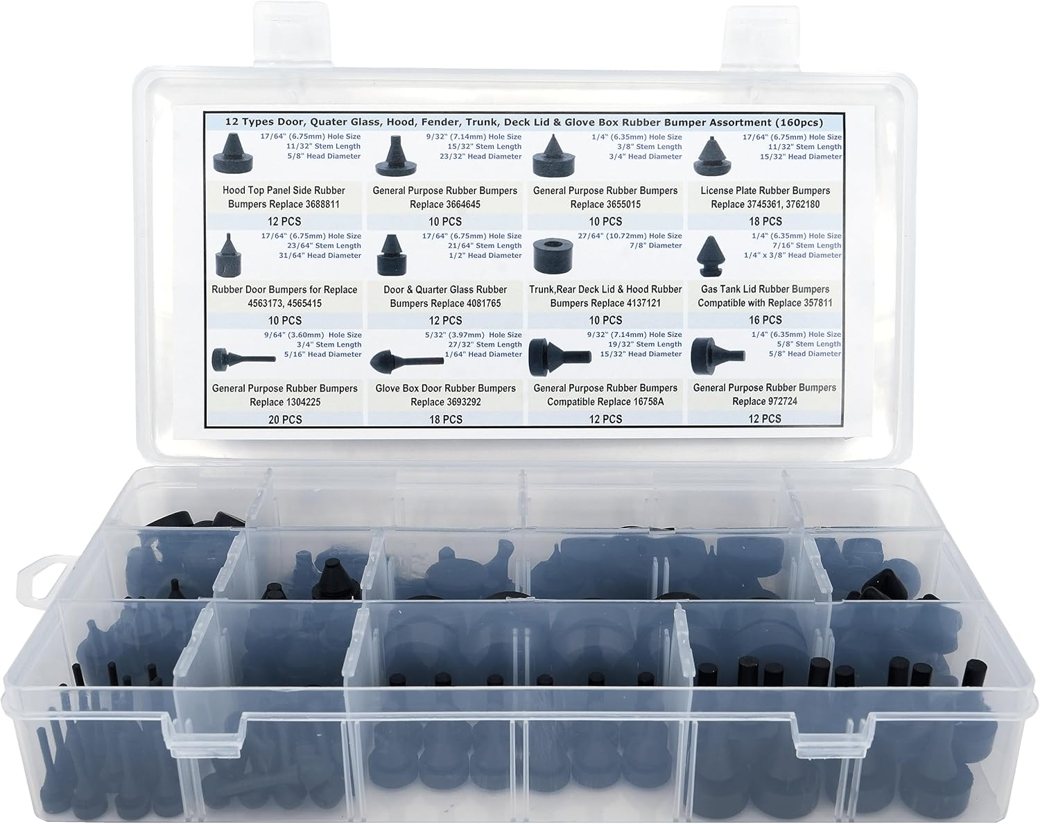 Dsnaduo 160 PCS Black Automotive Rubber Bumper Assortment, Rubber Stop Bumper Stopper Compatible with GM Ford and Chrysler Replace 20030, 8210, Fit Many Models