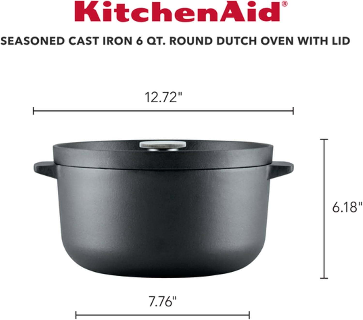 Kitchenaid Seasoned Cast Iron Dutch Oven/Casserole, 6 Quart - Black image number 6